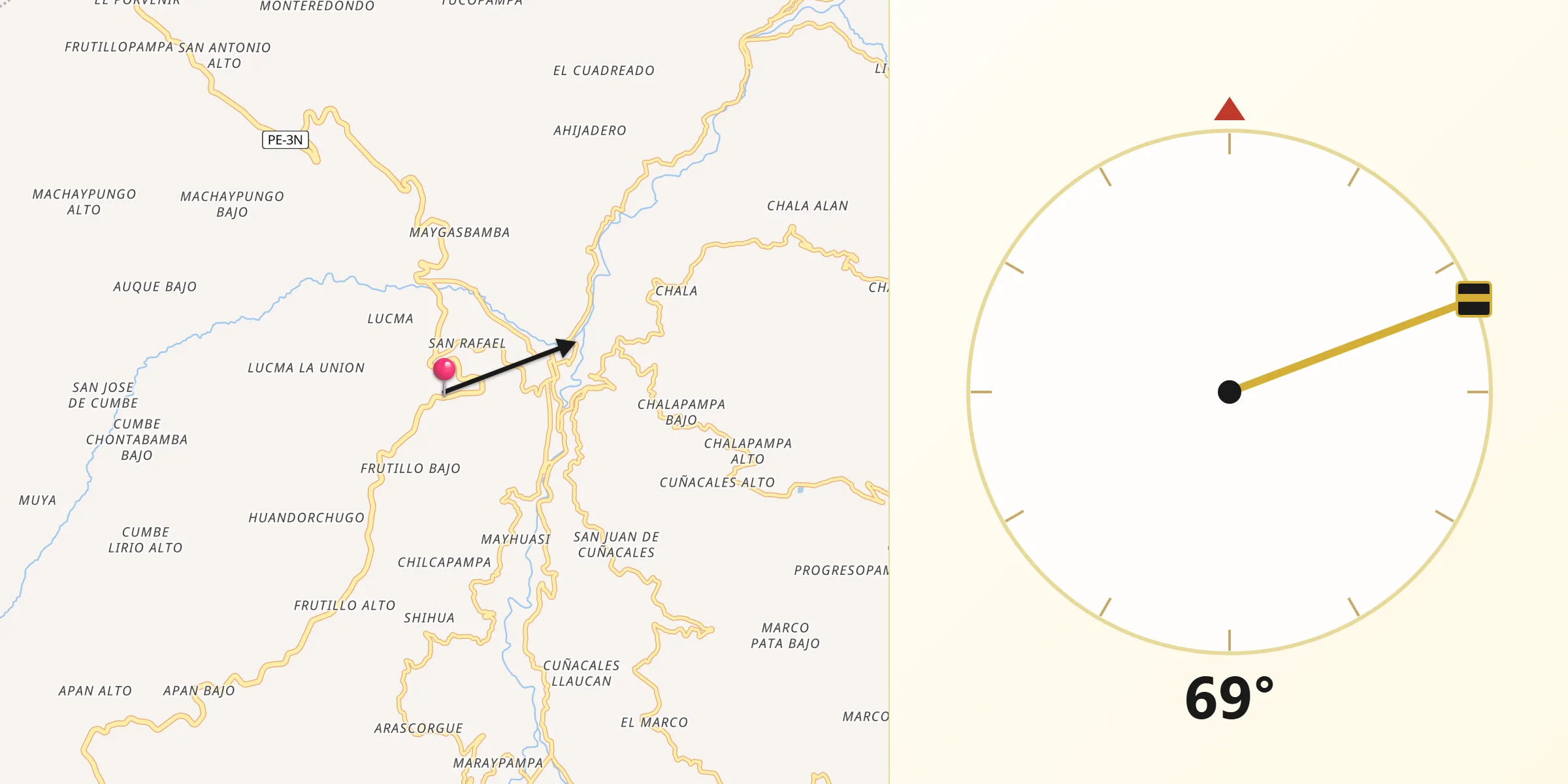 Dirección de la Qibla desde Bambamarca