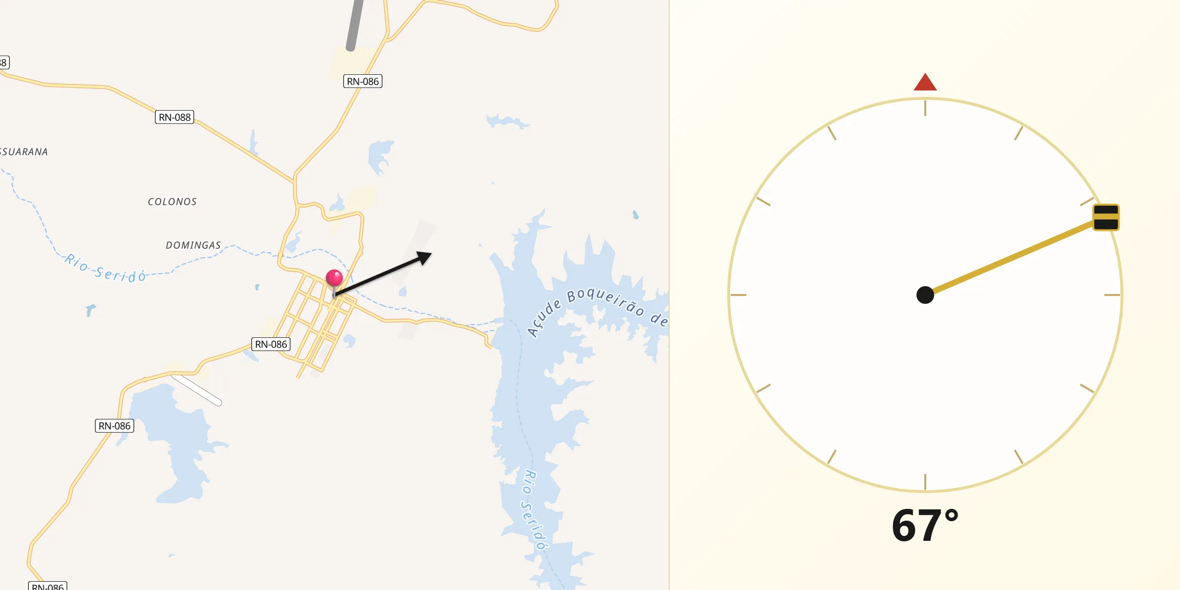 Direção da Qibla a partir de Parelhas