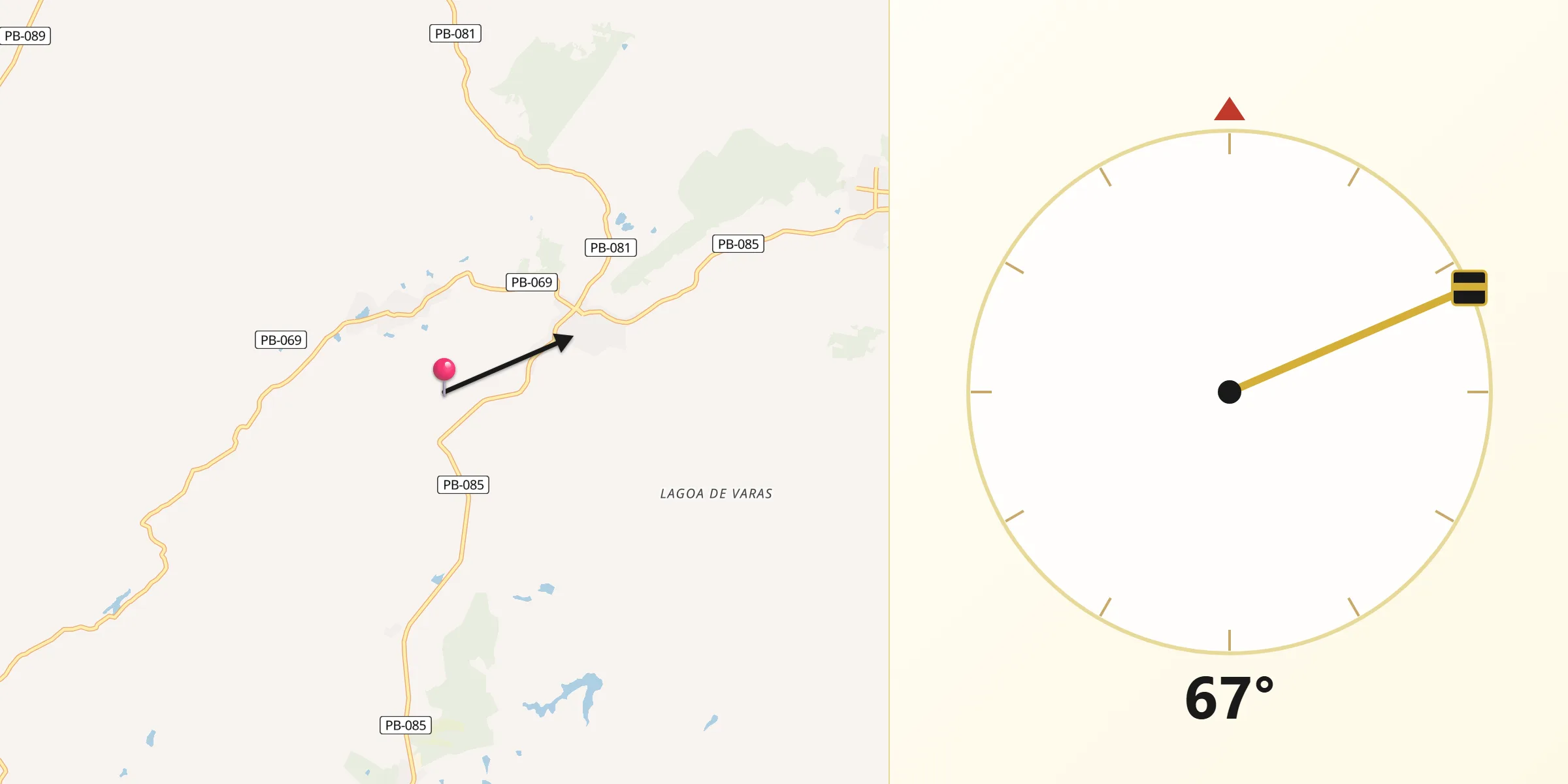 Direção da Qibla a partir de Serra da Raiz