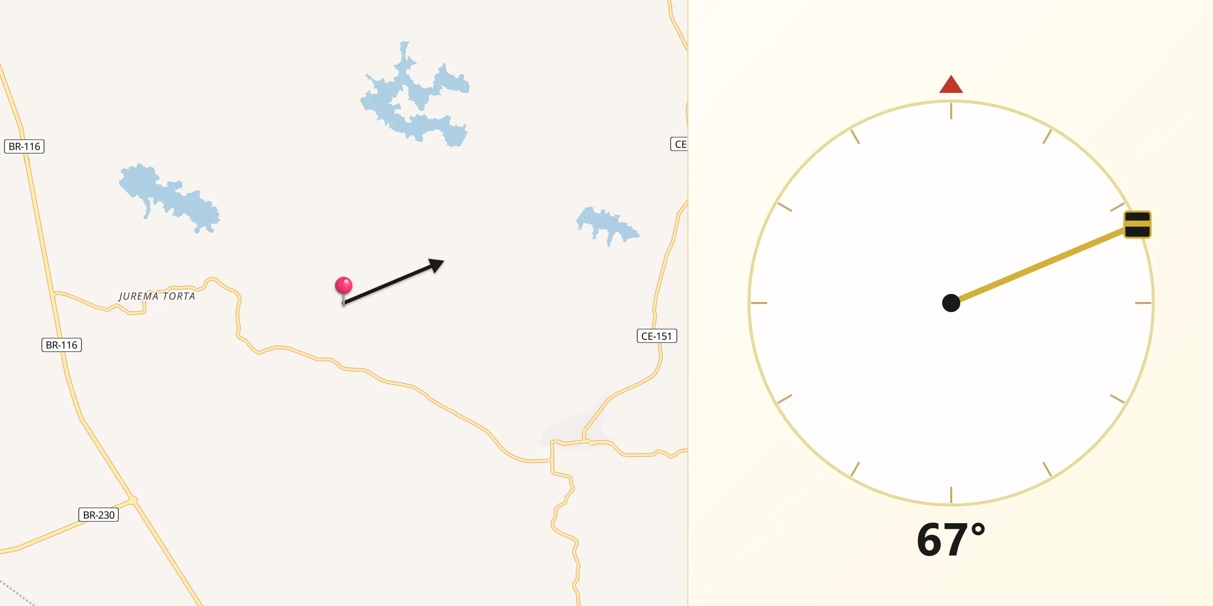Direção da Qibla a partir de Baixio