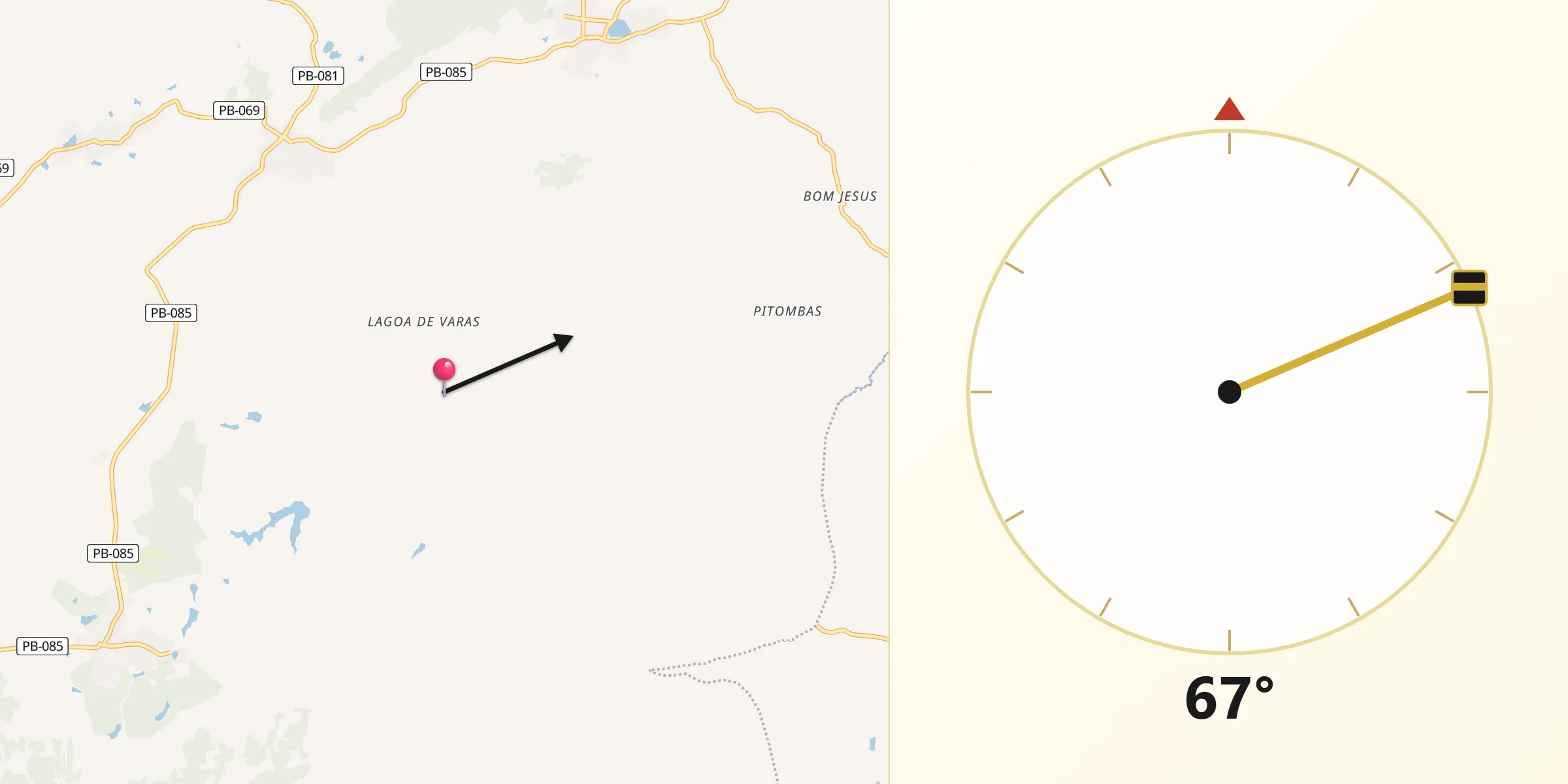 Direção da Qibla a partir de Duas Estradas