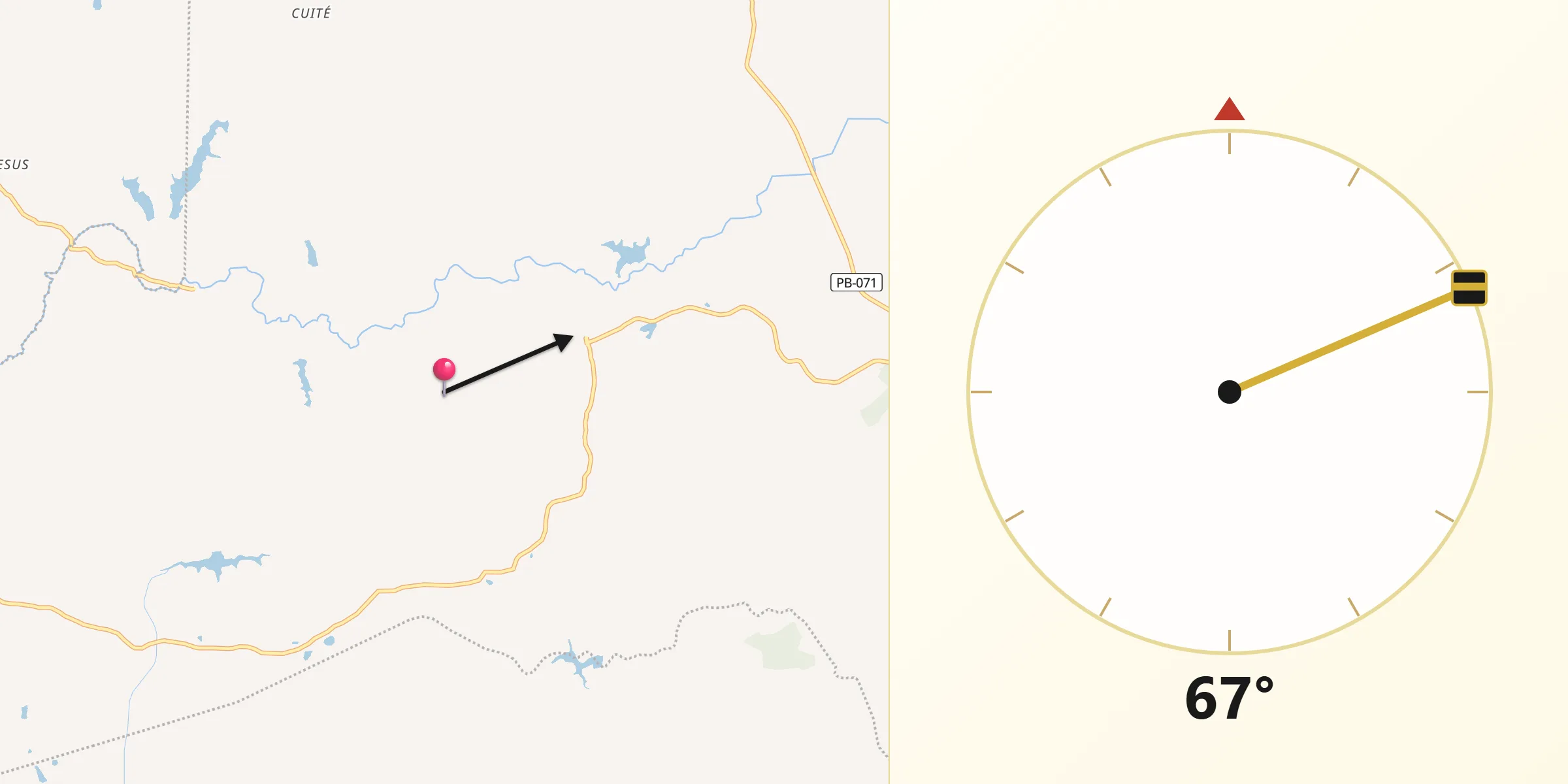 Direção da Qibla a partir de Curral de Cima