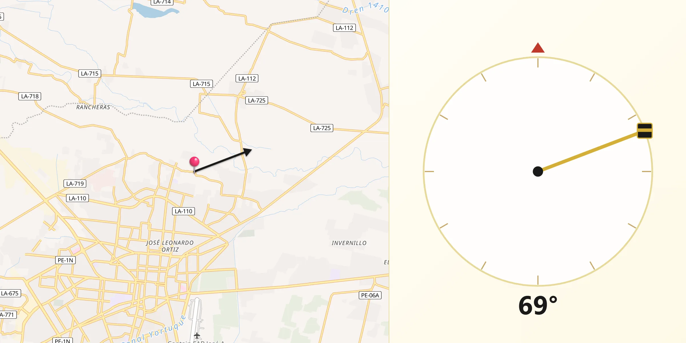Dirección de la Qibla desde San José
