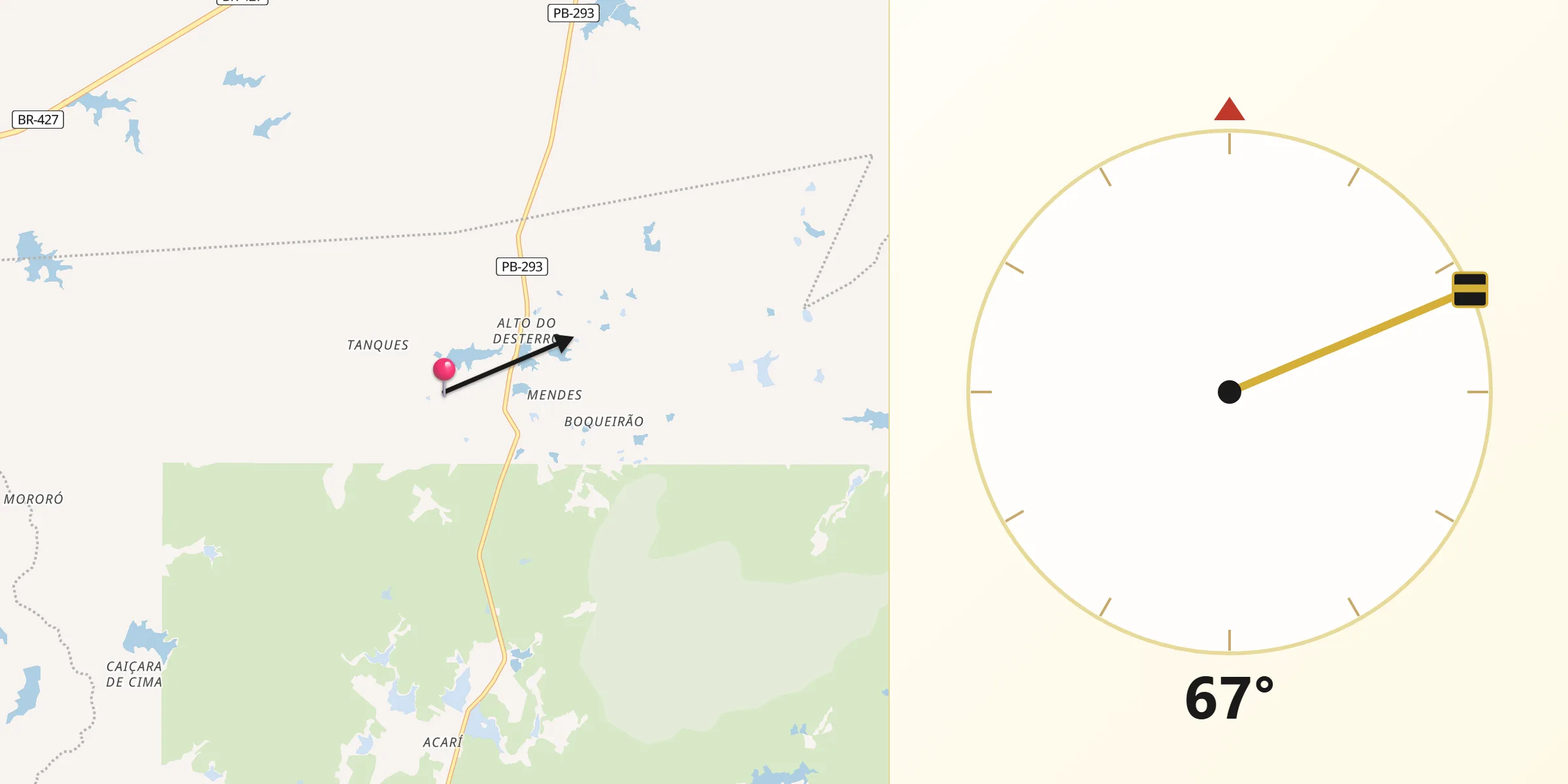 Direção da Qibla a partir de Vista Serrana