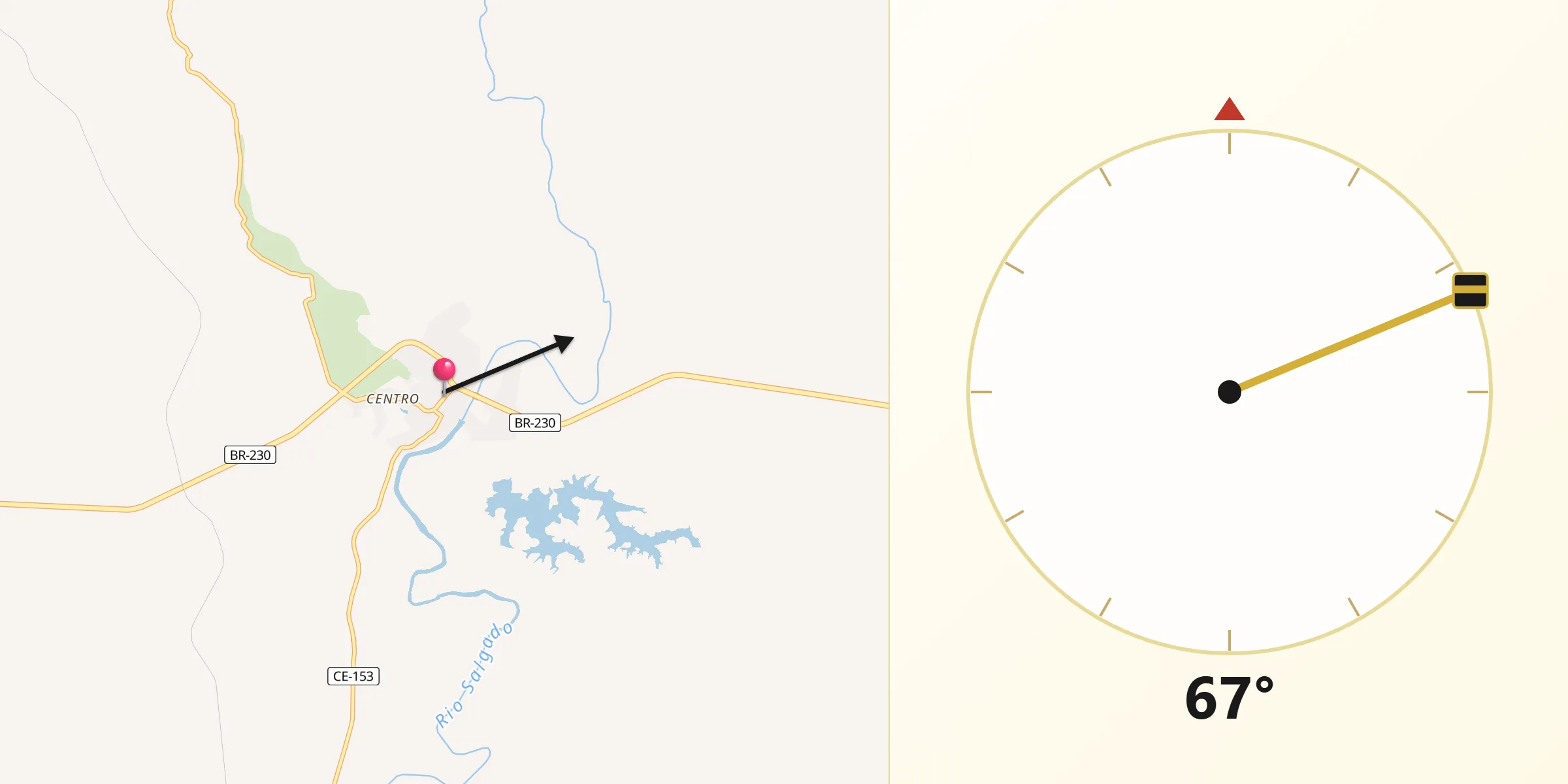 Direção da Qibla a partir de Lavras da Mangabeira