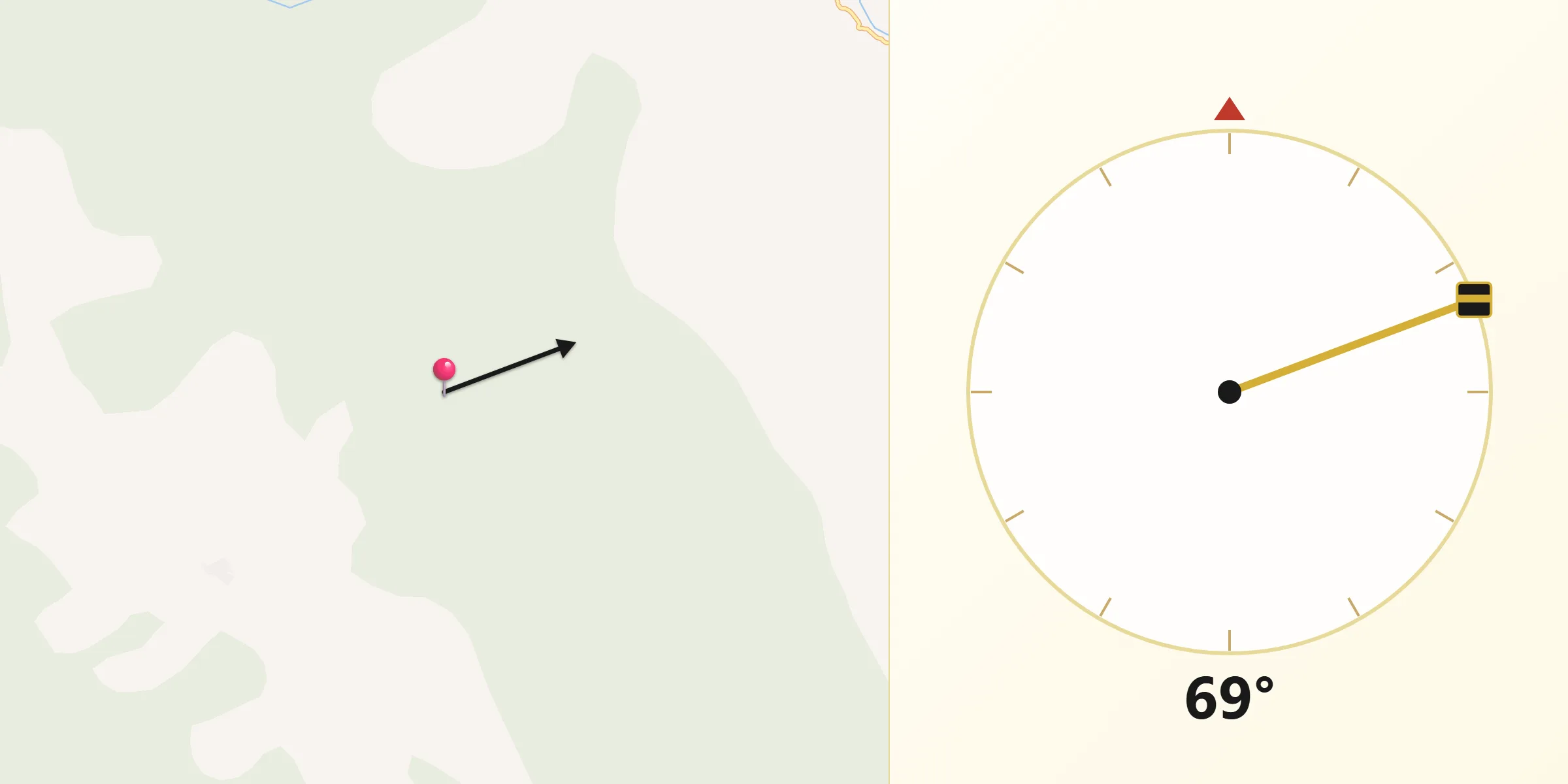 Dirección de la Qibla desde Provincia de Huallaga