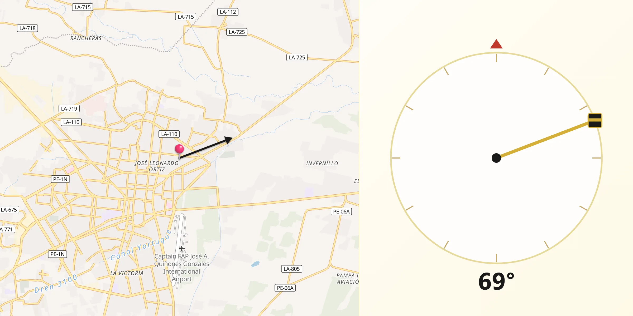 Dirección de la Qibla desde Santa Rosa