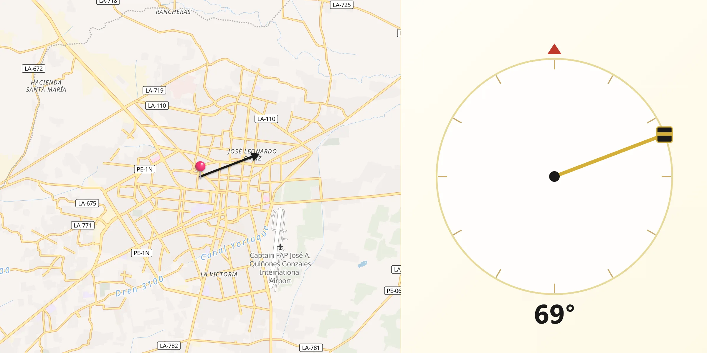 Dirección de la Qibla desde Provincia de Chiclayo