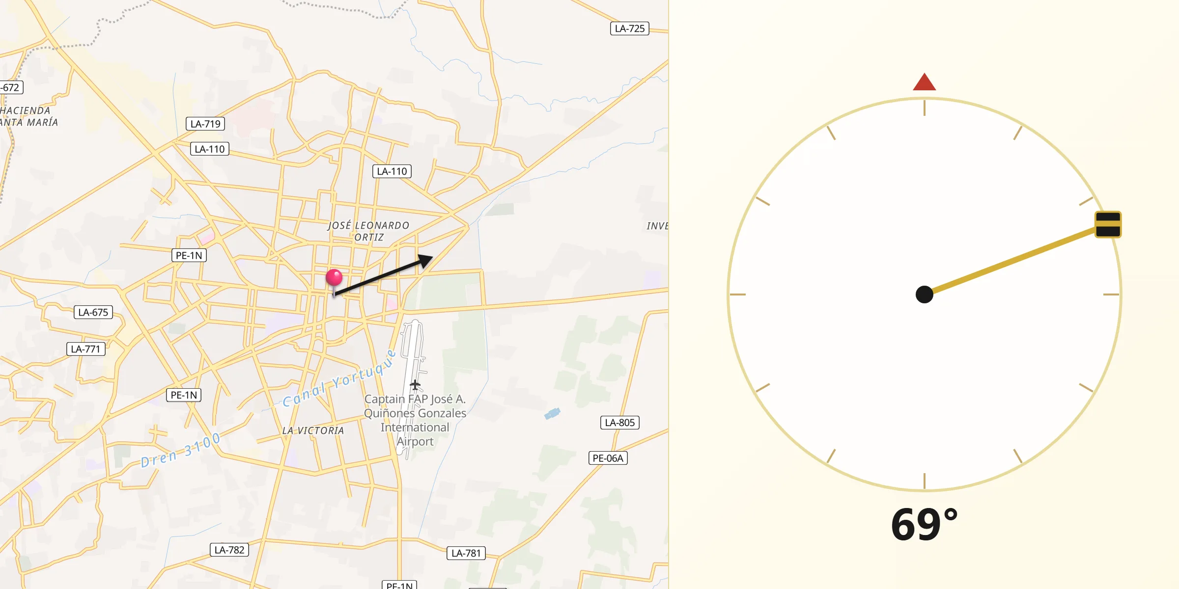 Dirección de la Qibla desde Chiclayo