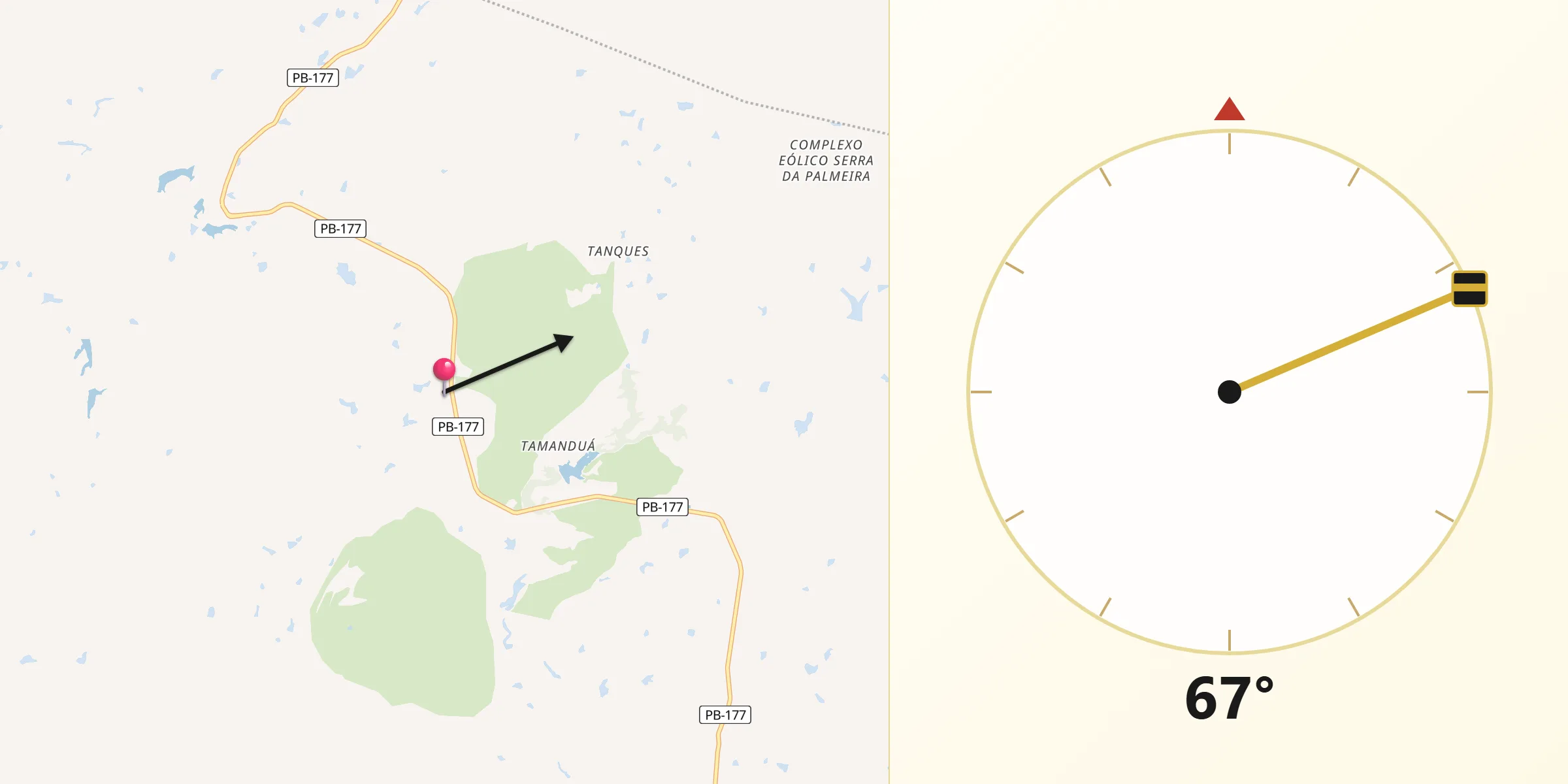 Direção da Qibla a partir de Pedra Lavrada
