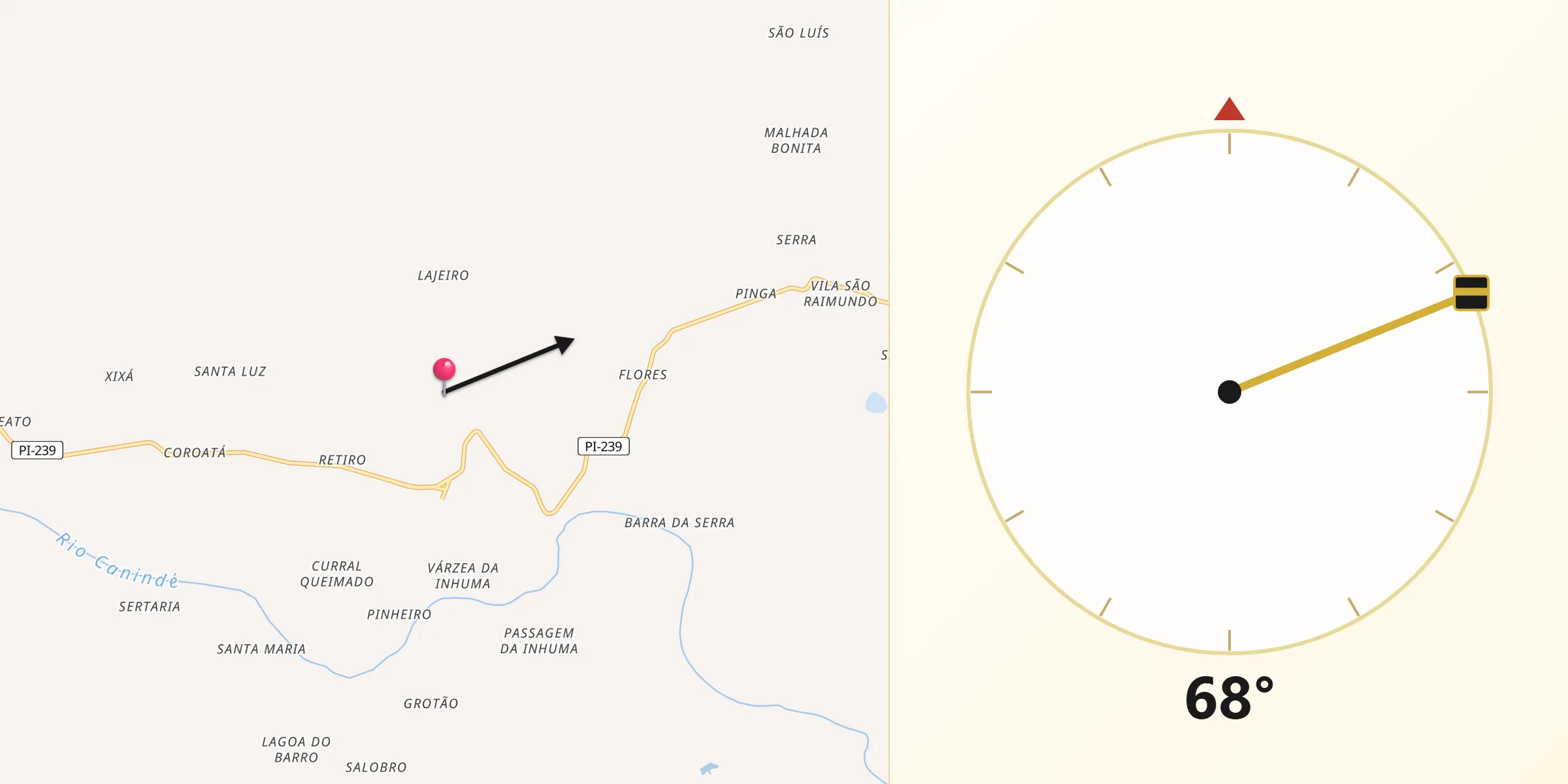 Direção da Qibla a partir de Cajazeiras do Piauí