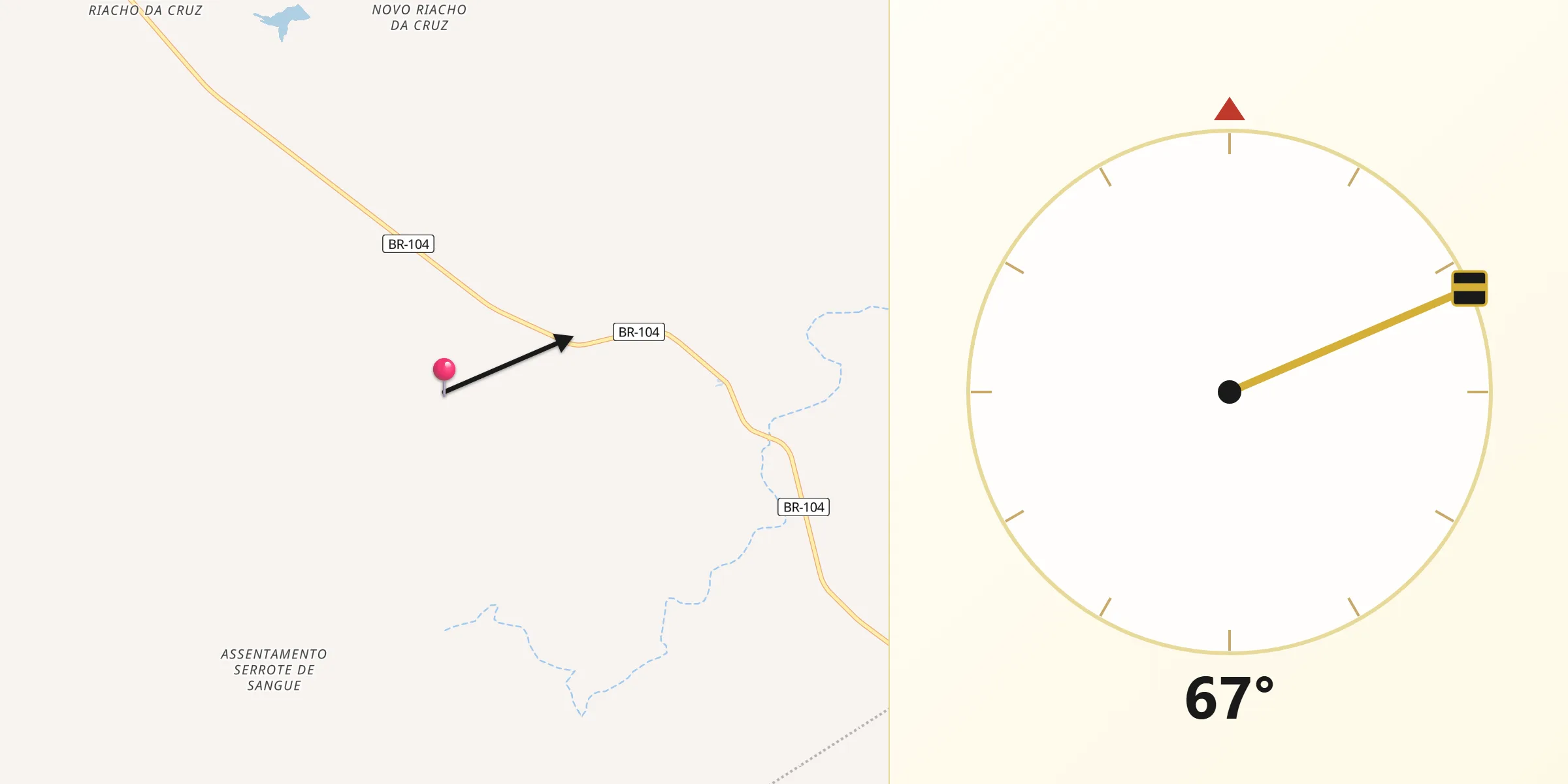 Direção da Qibla a partir de Barra de Santa Rosa