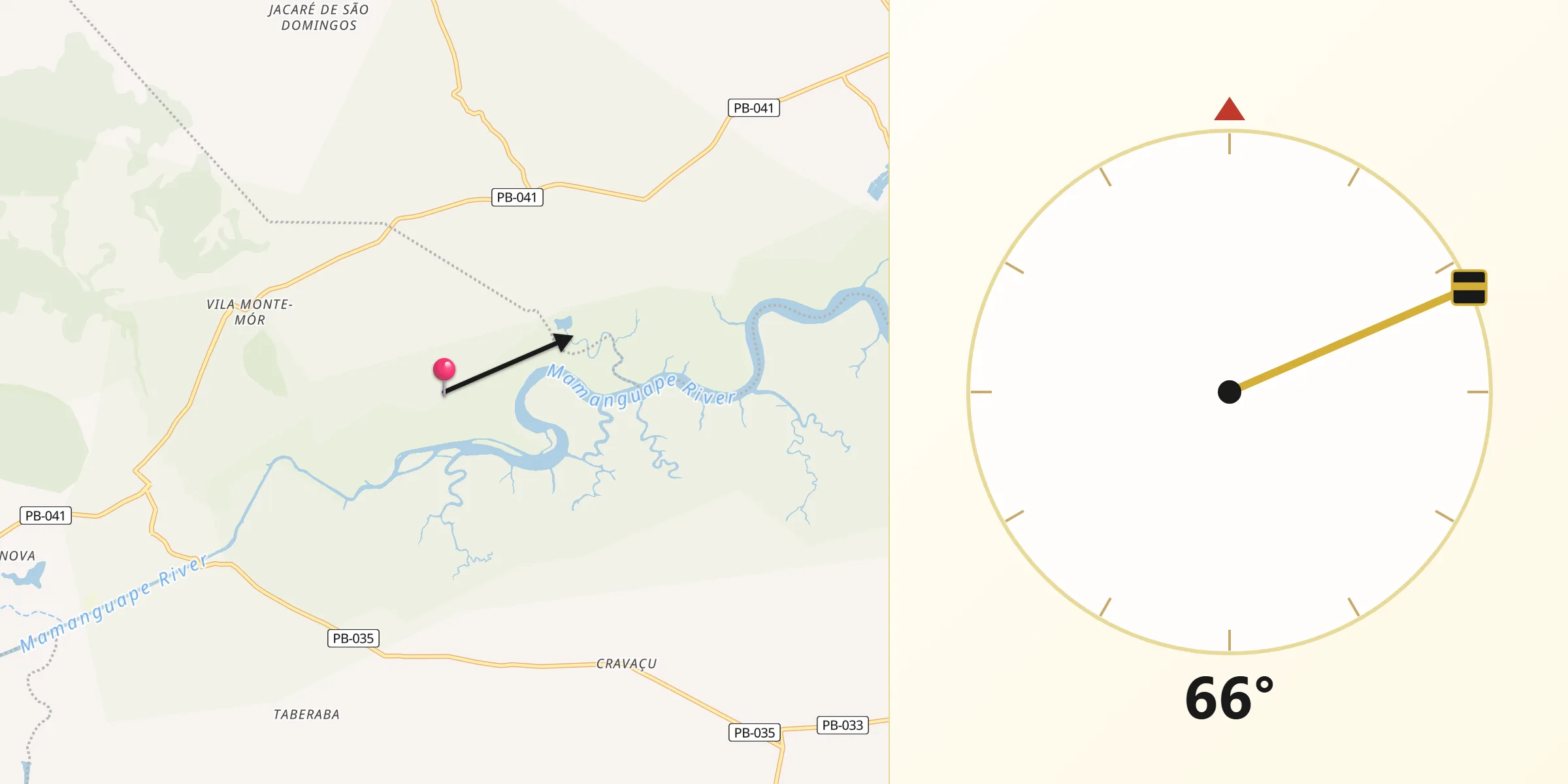 Direção da Qibla a partir de Rio Tinto