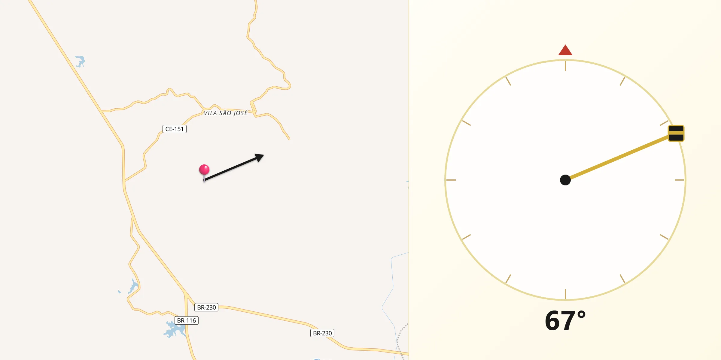 Direção da Qibla a partir de Ipaumirim