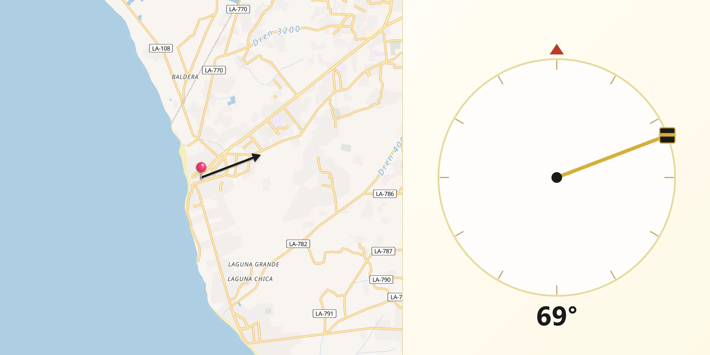 Dirección de la Qibla desde Pimentel