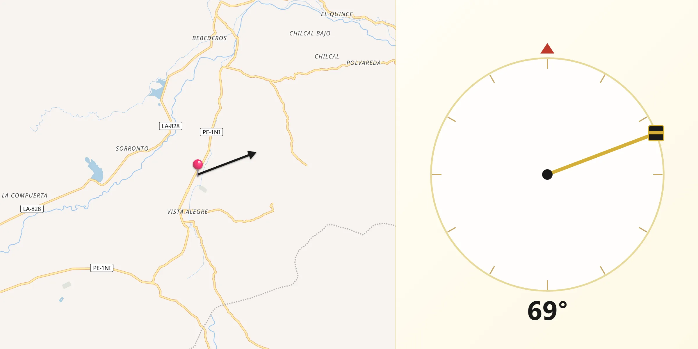Dirección de la Qibla desde Oyotún