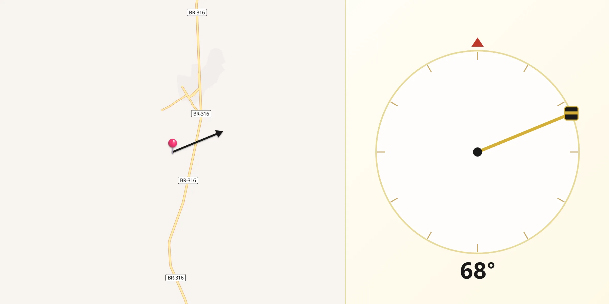 Direção da Qibla a partir de Ipiranga do Piauí