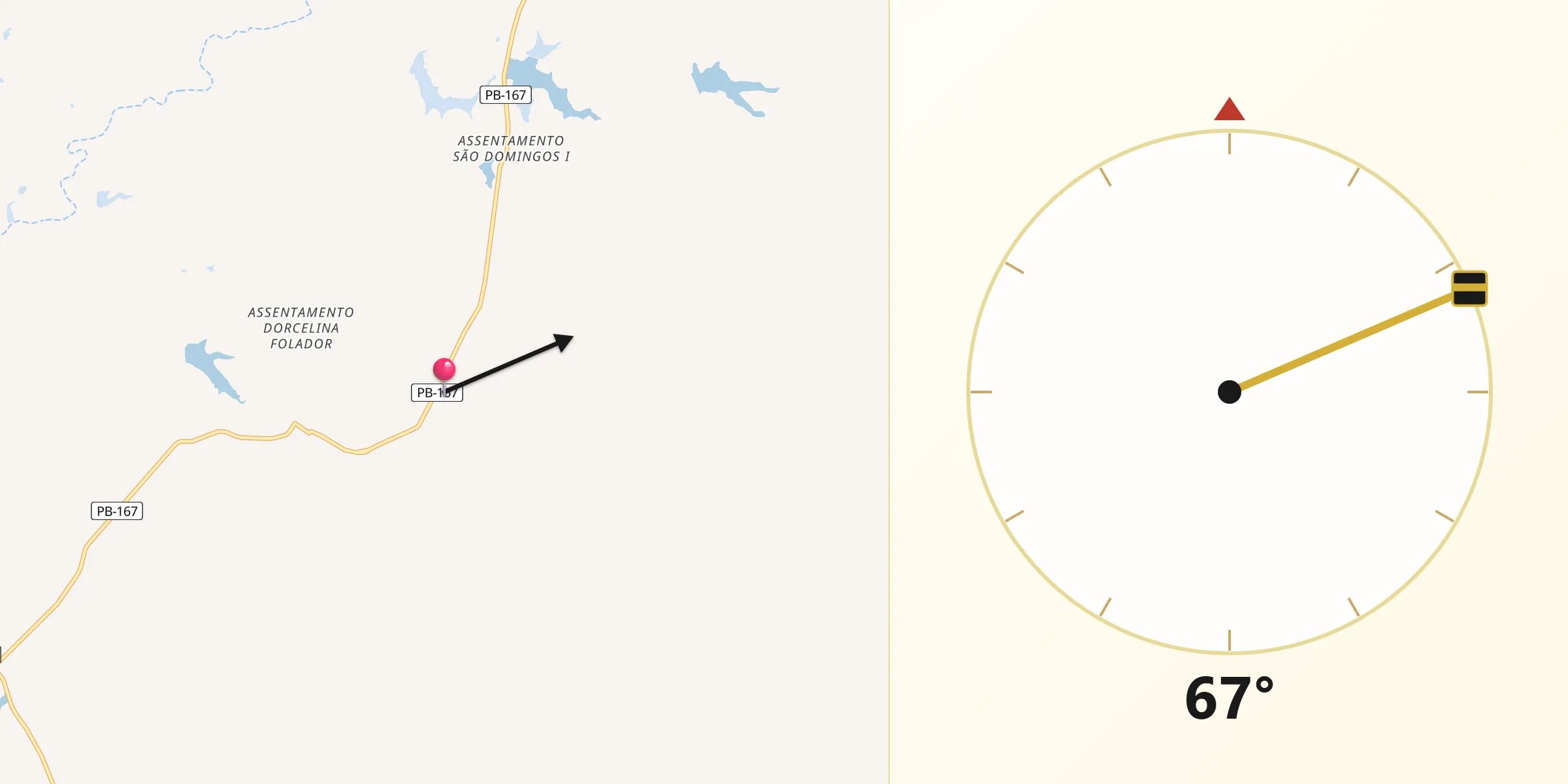 Direção da Qibla a partir de Cubati