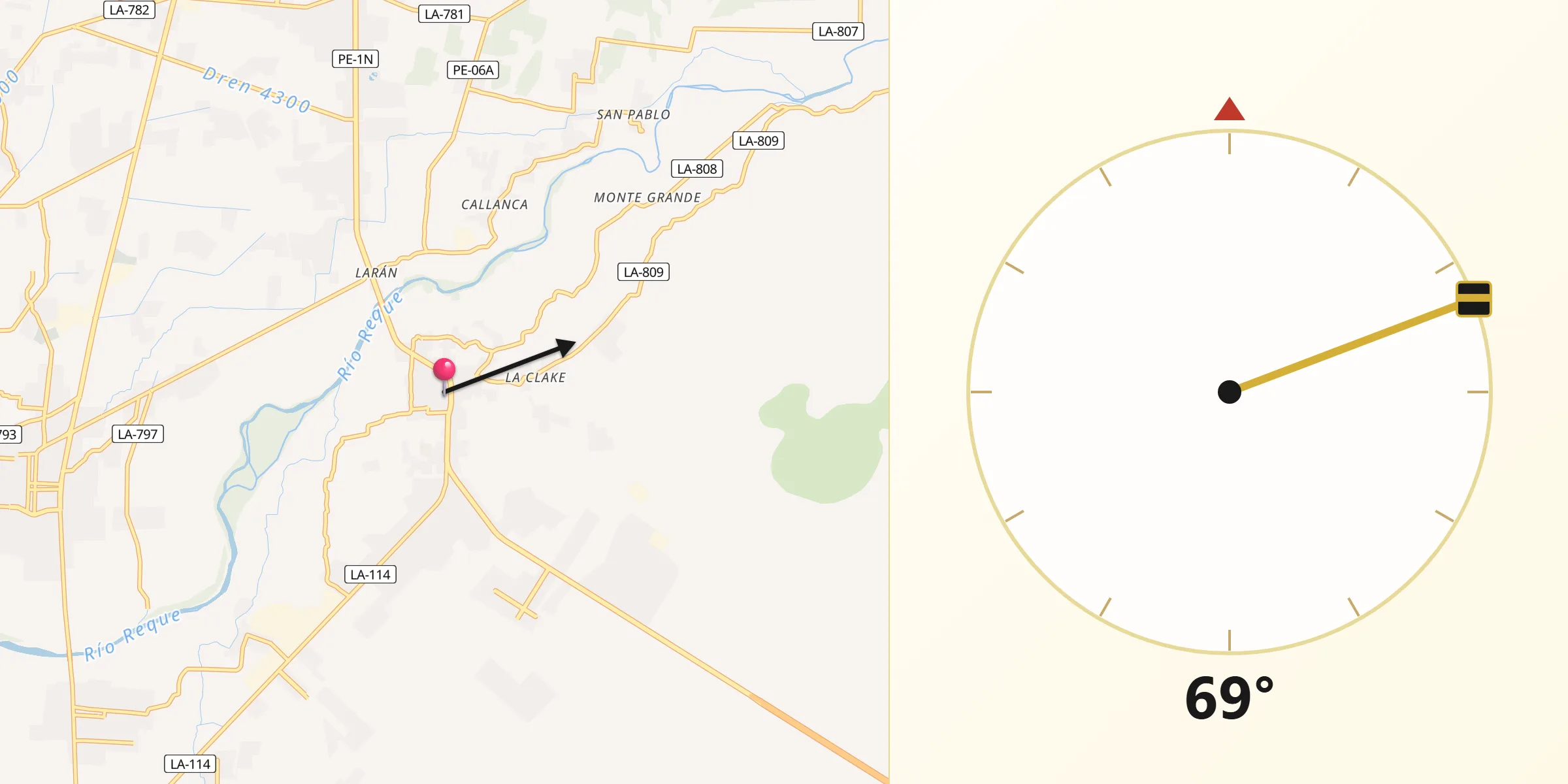 Dirección de la Qibla desde Reque