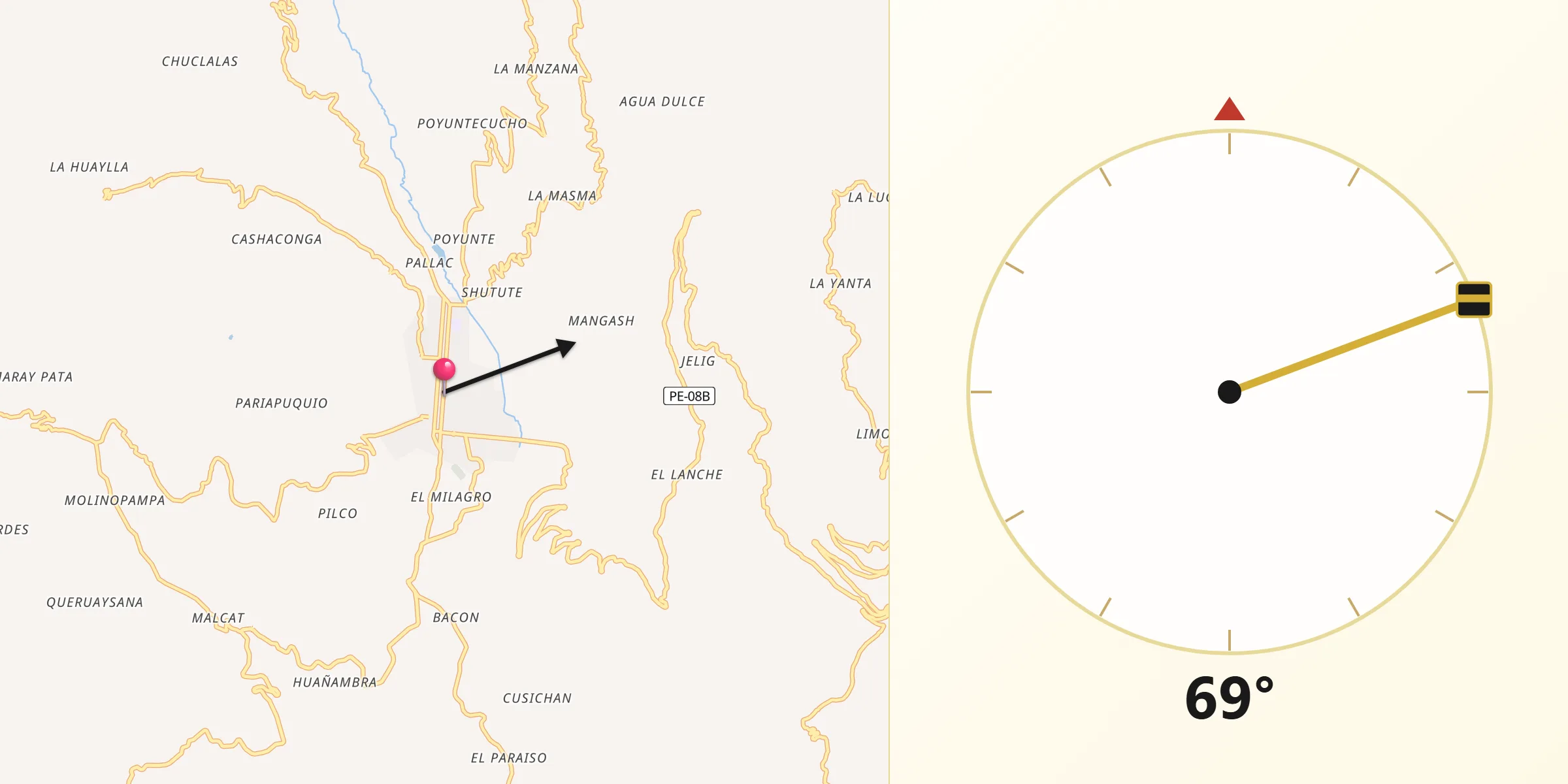 Dirección de la Qibla desde Celendín