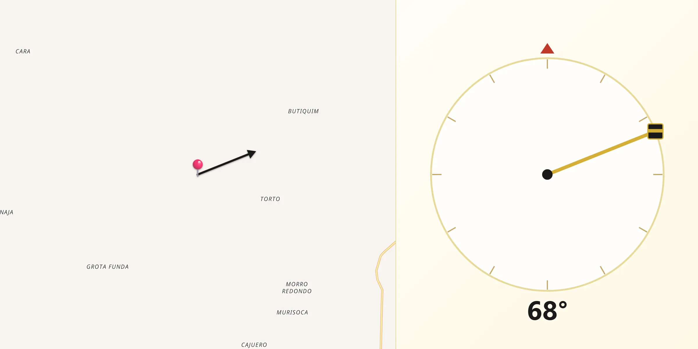 Direção da Qibla a partir de Fortaleza dos Nogueiras