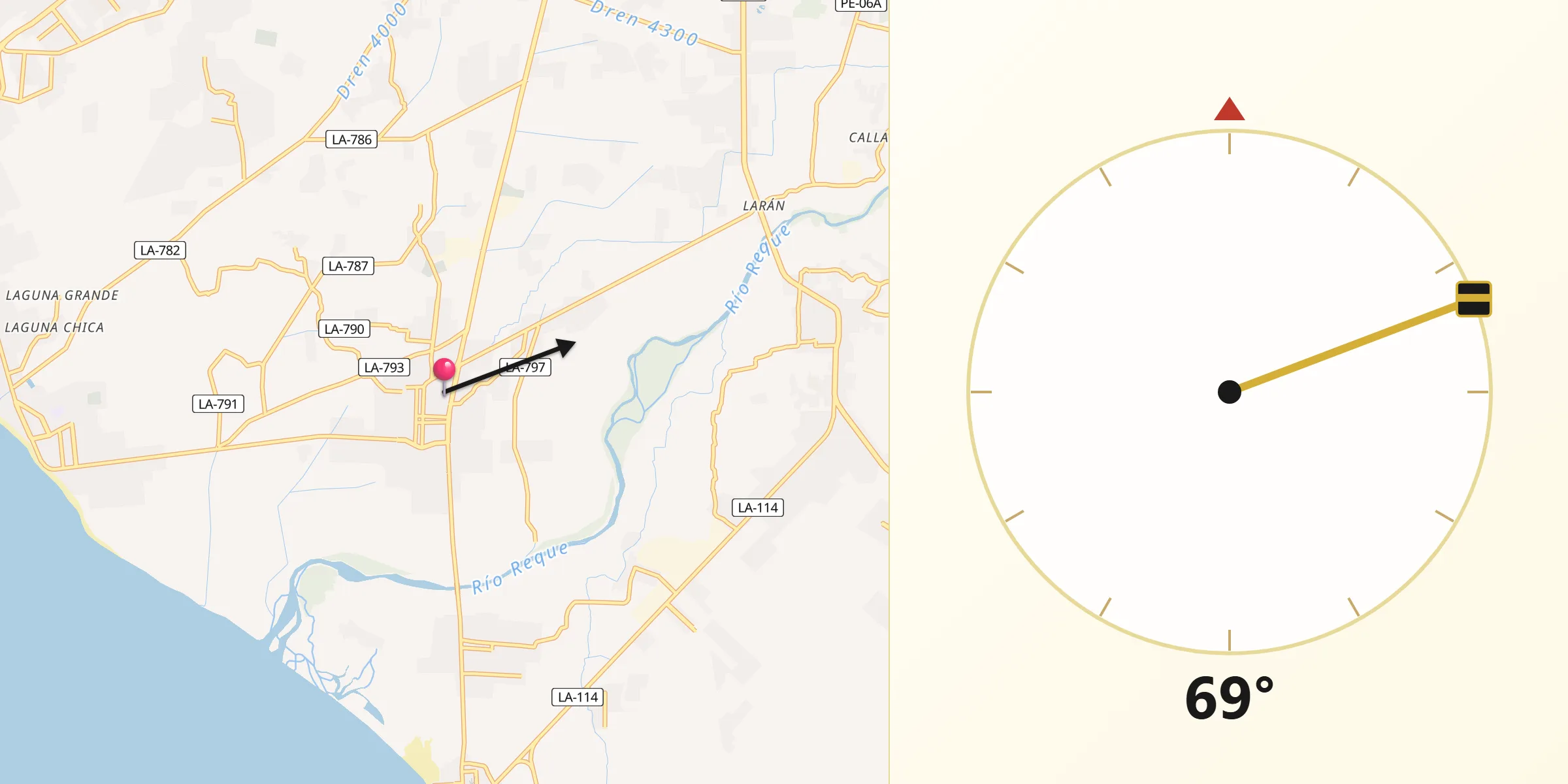 Dirección de la Qibla desde Monsefú