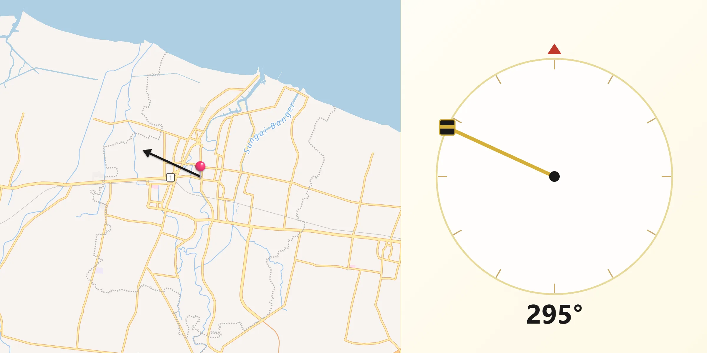 Direction vers la Qibla depuis Pekalongan