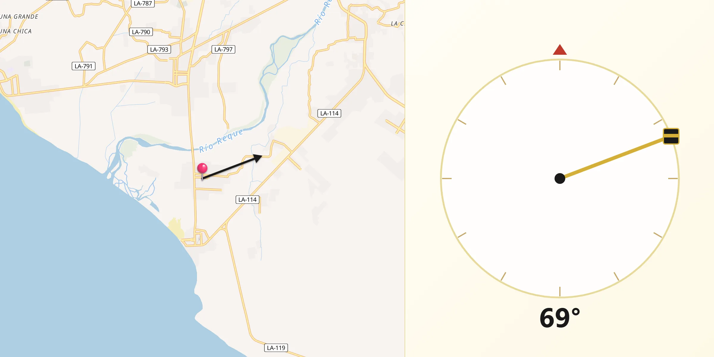 Dirección de la Qibla desde Eten