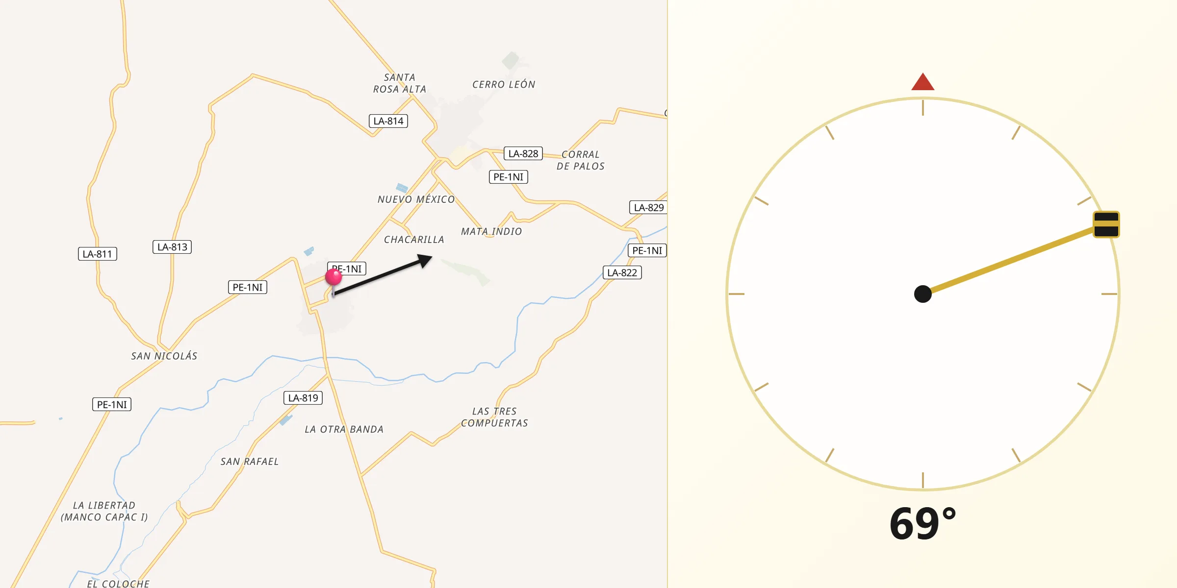 Dirección de la Qibla desde Saña