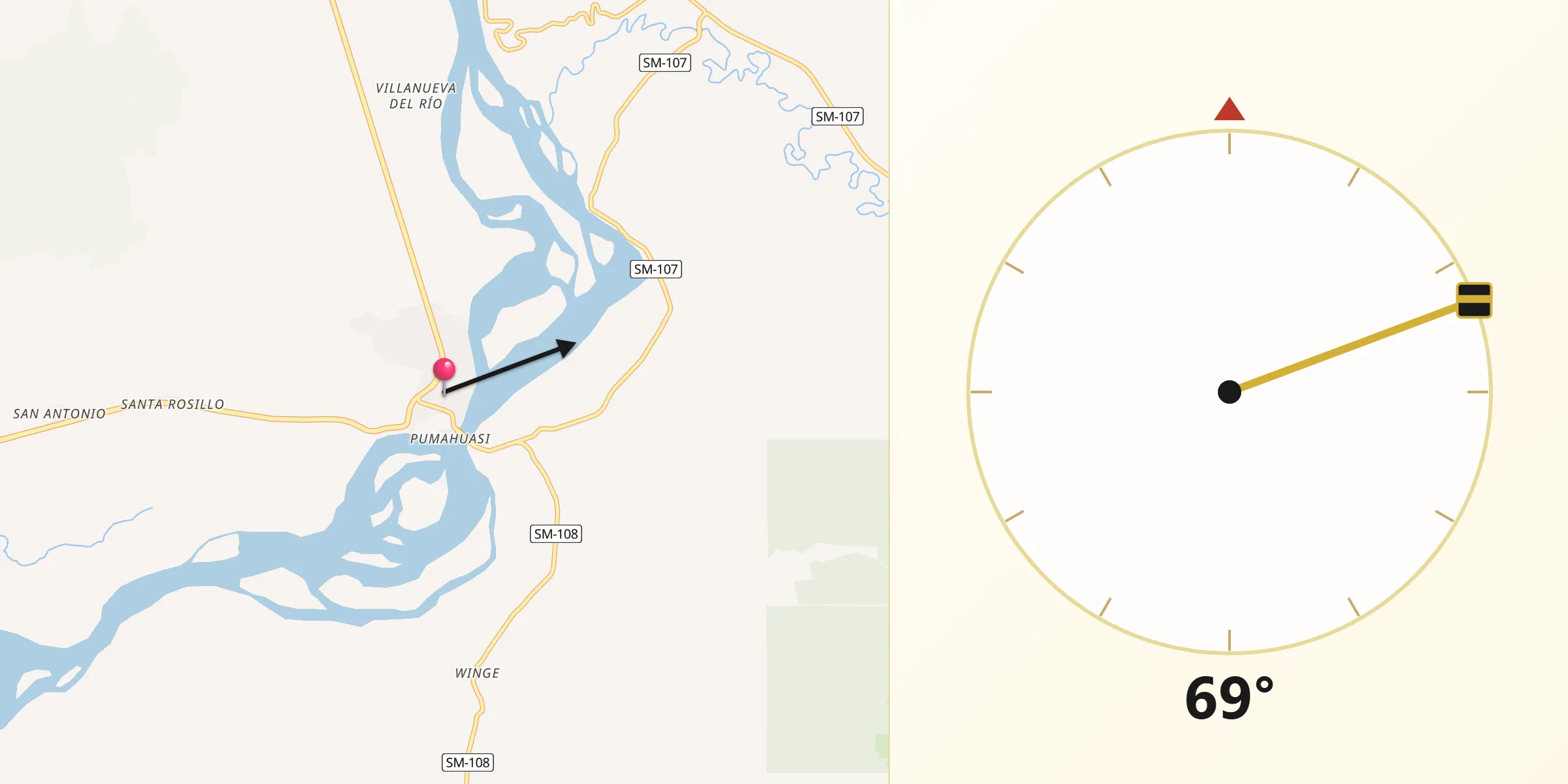 Dirección de la Qibla desde Picota