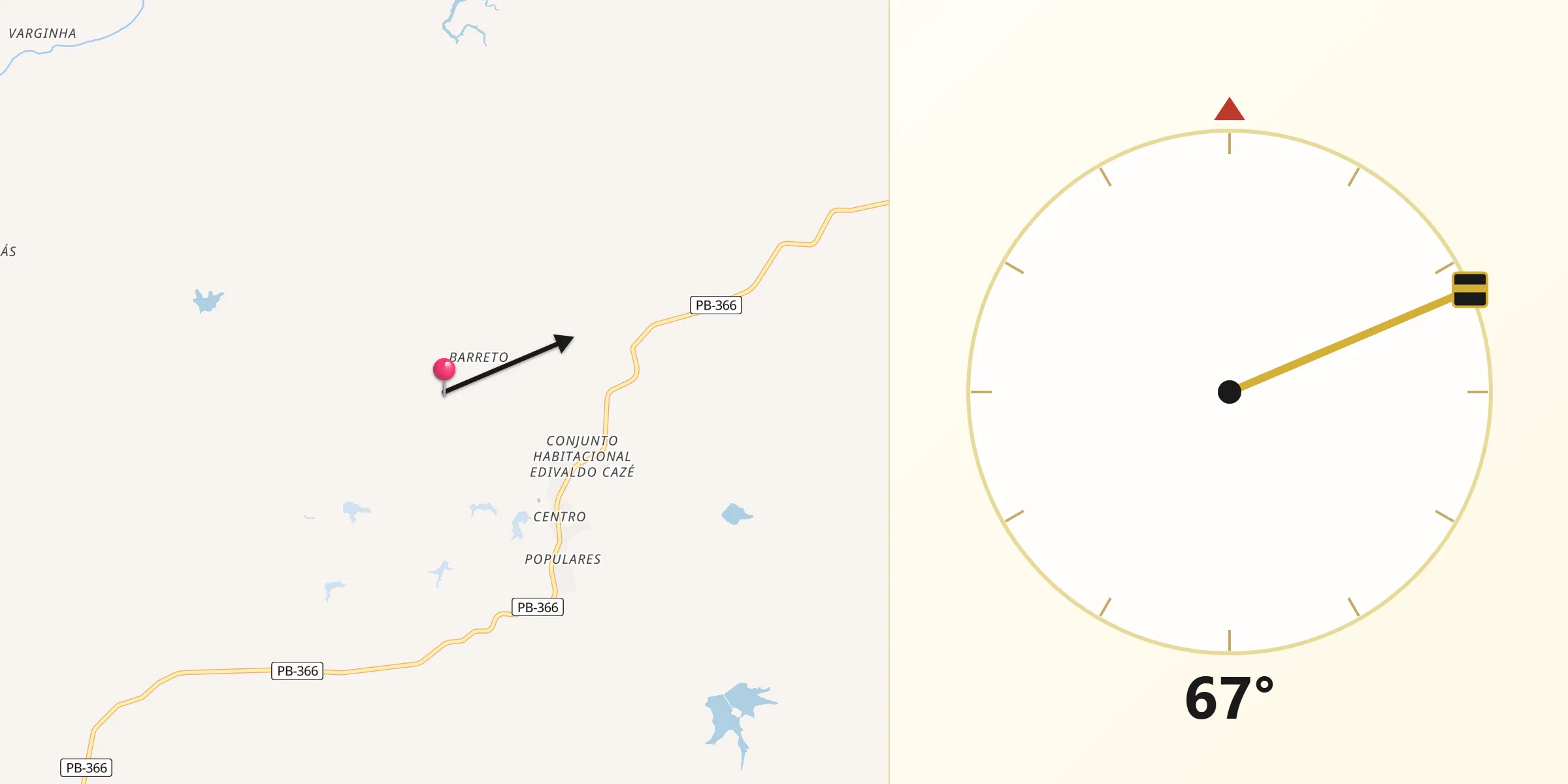 Direção da Qibla a partir de Cajazeirinhas
