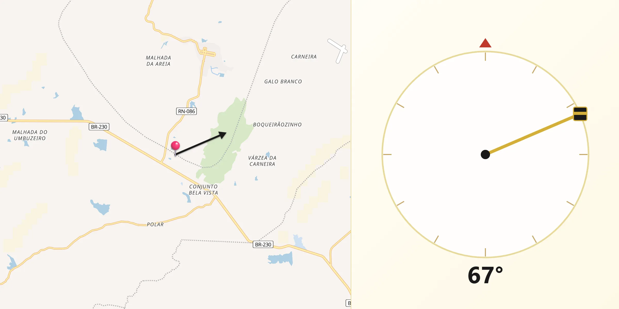 Direção da Qibla a partir de Junco do Seridó