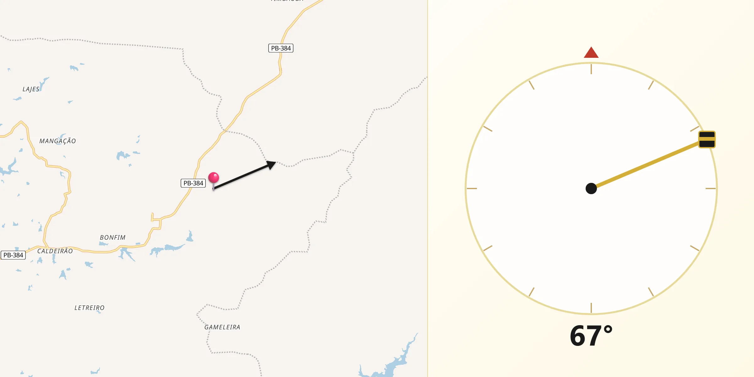 Direção da Qibla a partir de Carrapateira