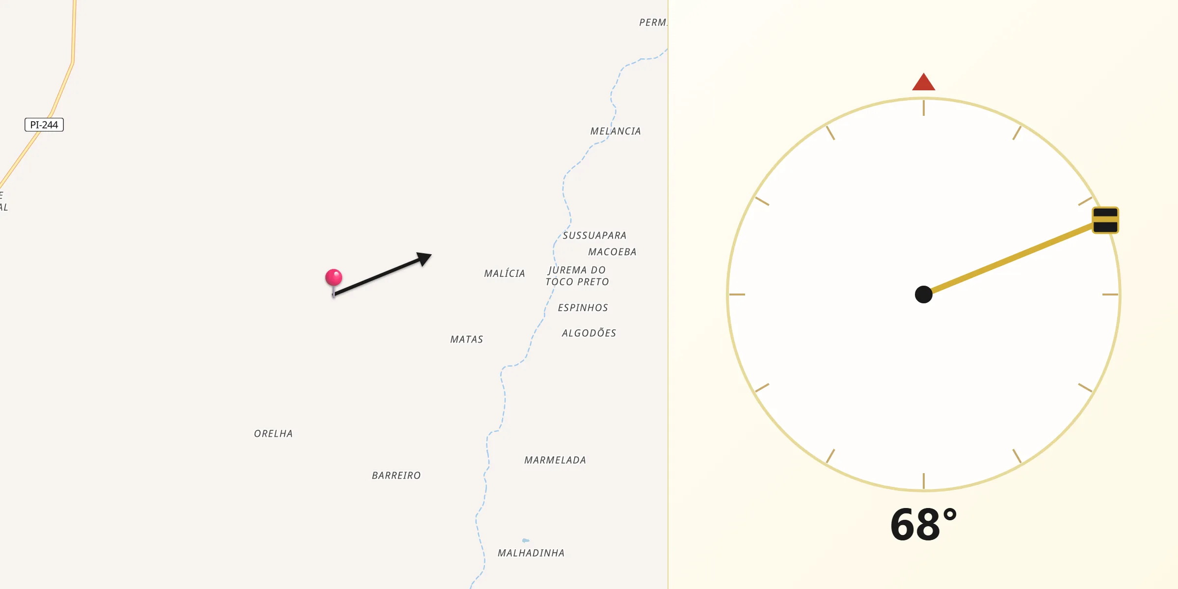 Direção da Qibla a partir de Nazaré do Piauí