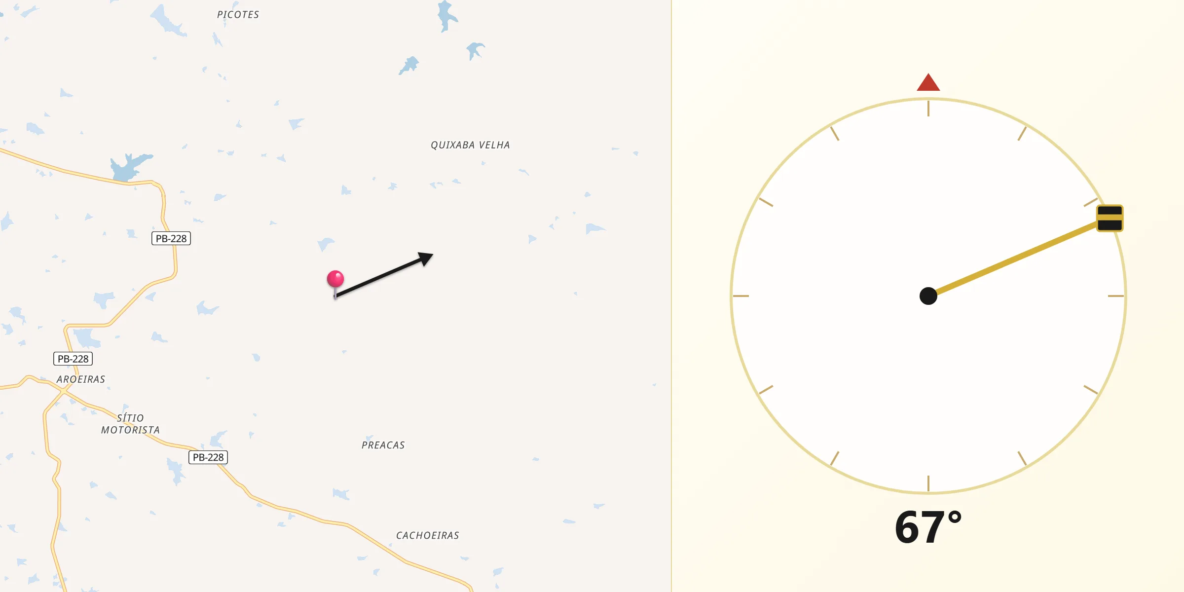 Direção da Qibla a partir de Quixaba