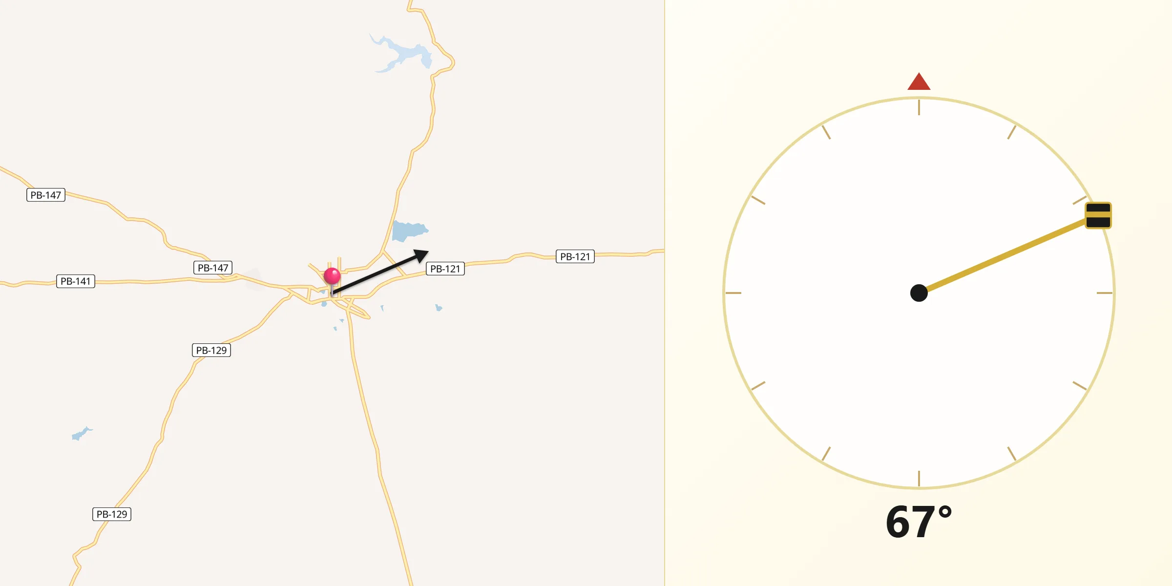 Direção da Qibla a partir de Pocinhos