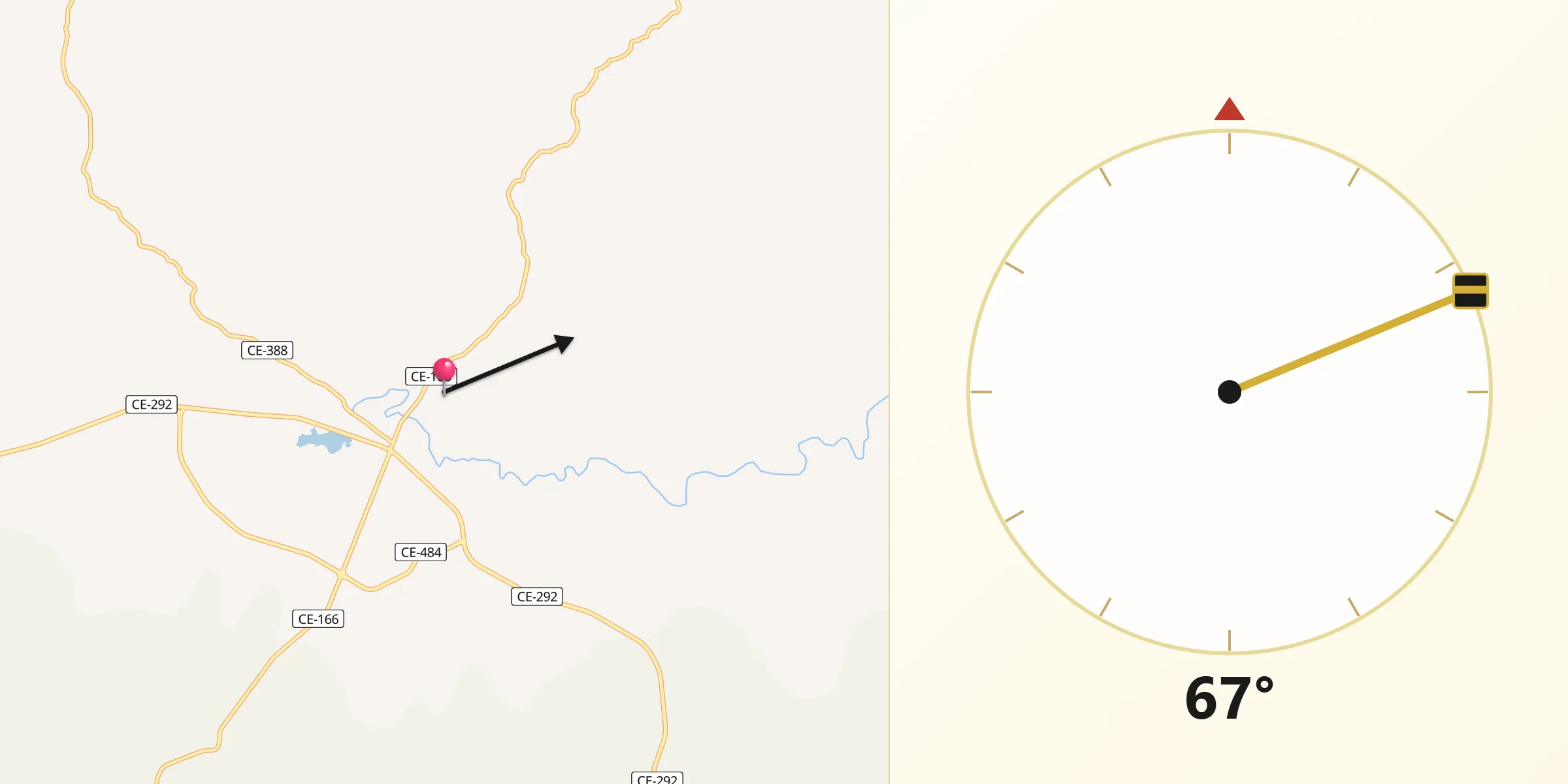 Direção da Qibla a partir de Nova Olinda