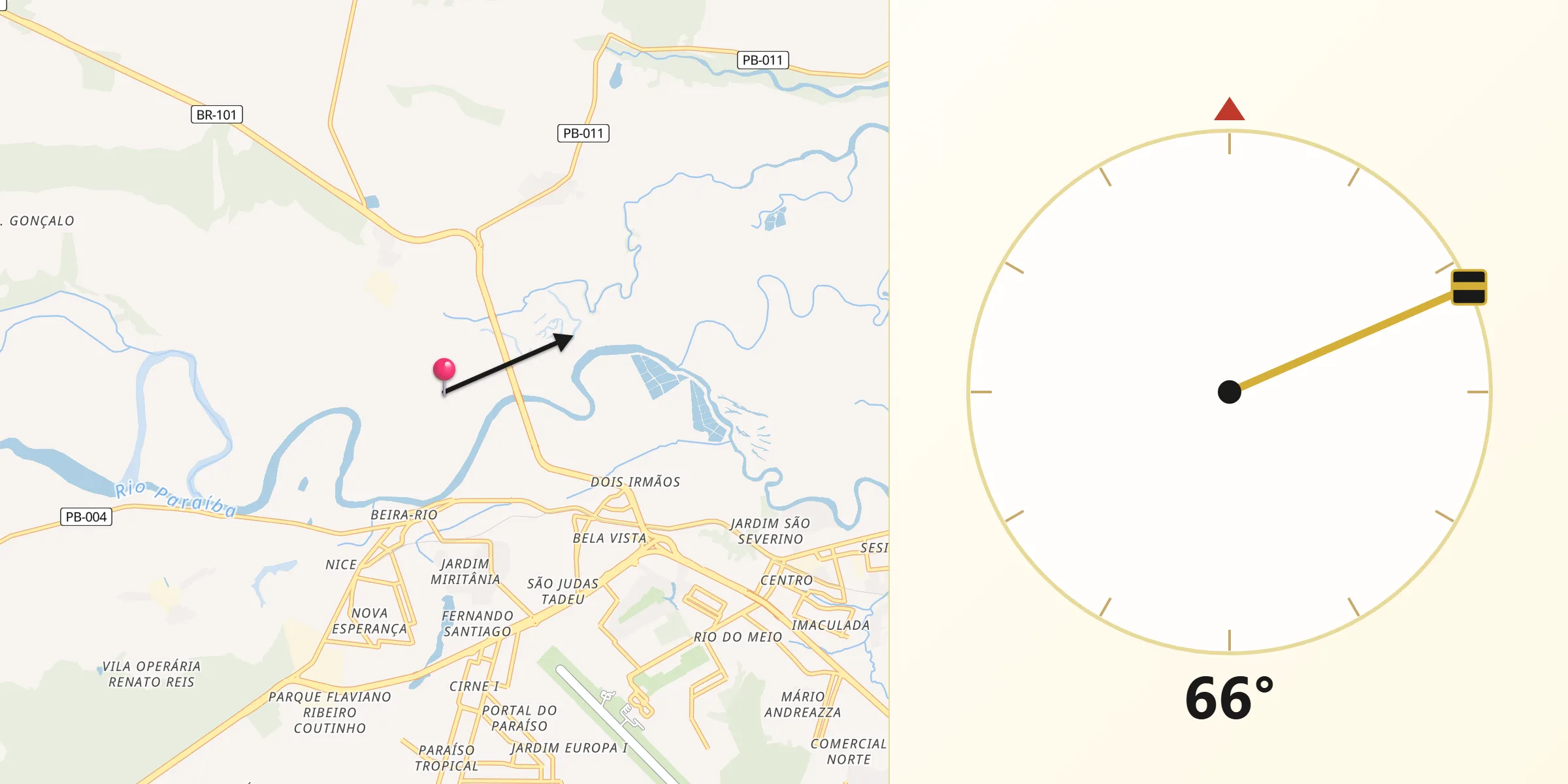 Direção da Qibla a partir de Santa Rita