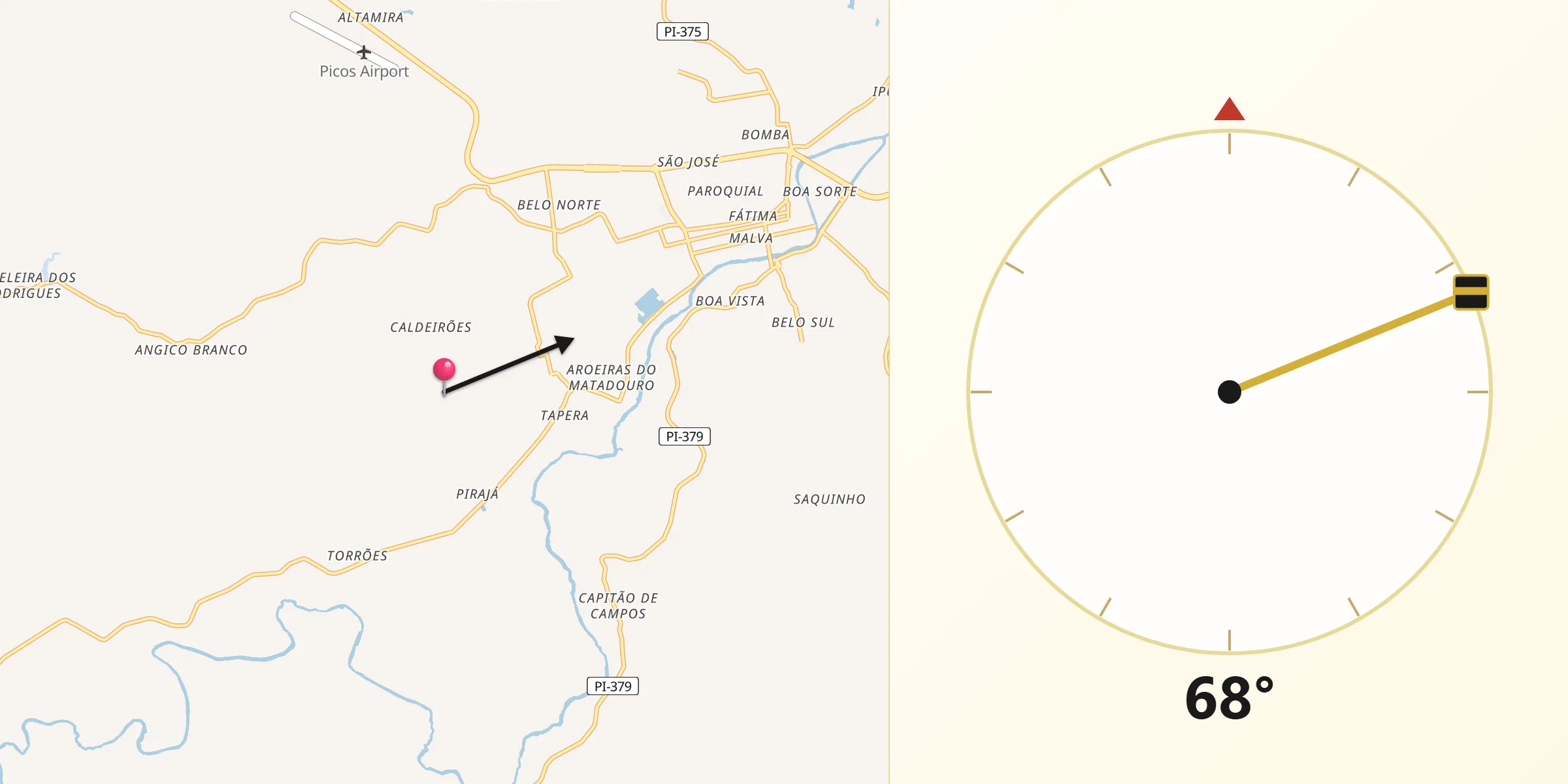 Direção da Qibla a partir de Picos
