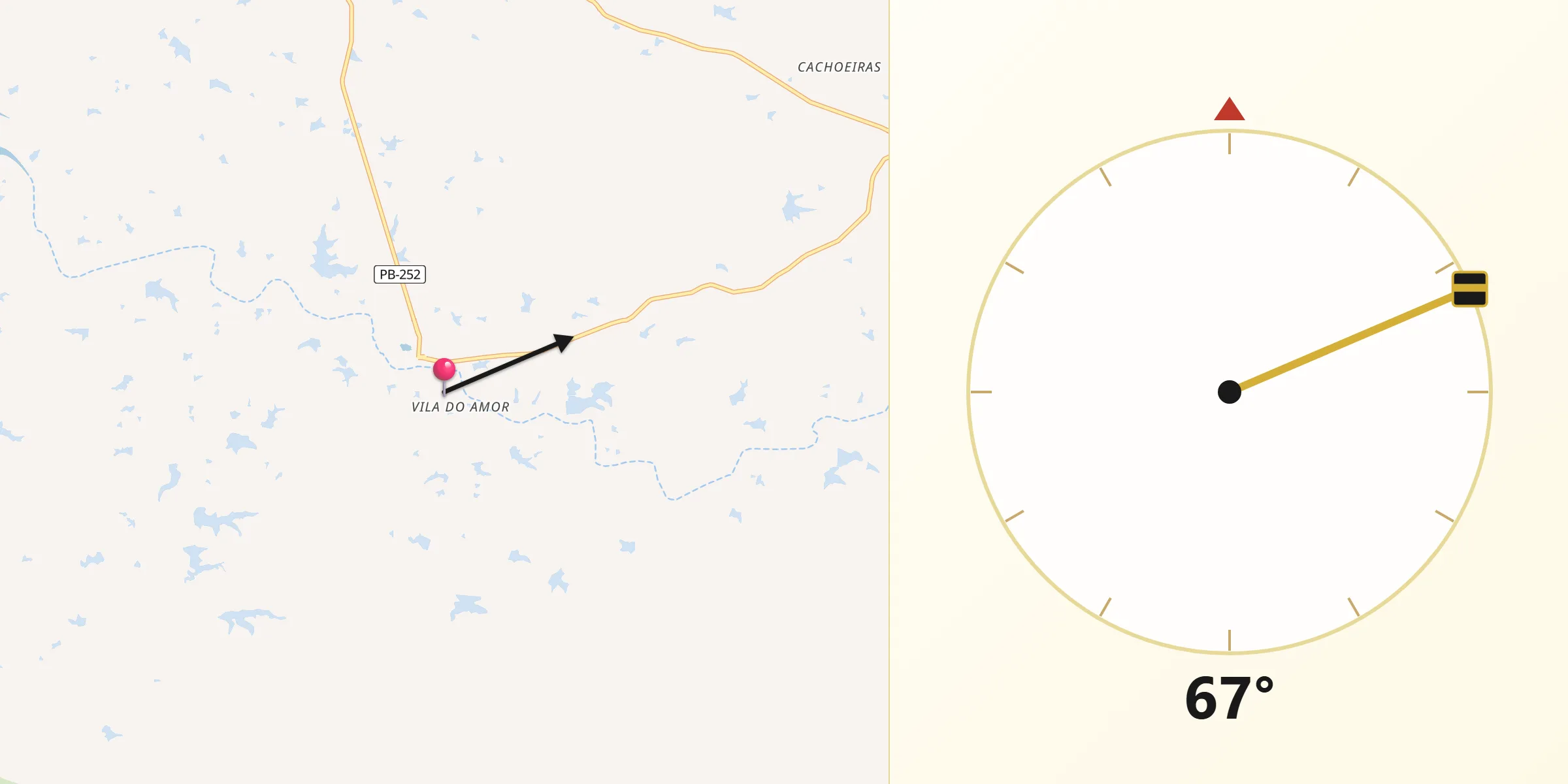 Direção da Qibla a partir de Cacimba de Areia