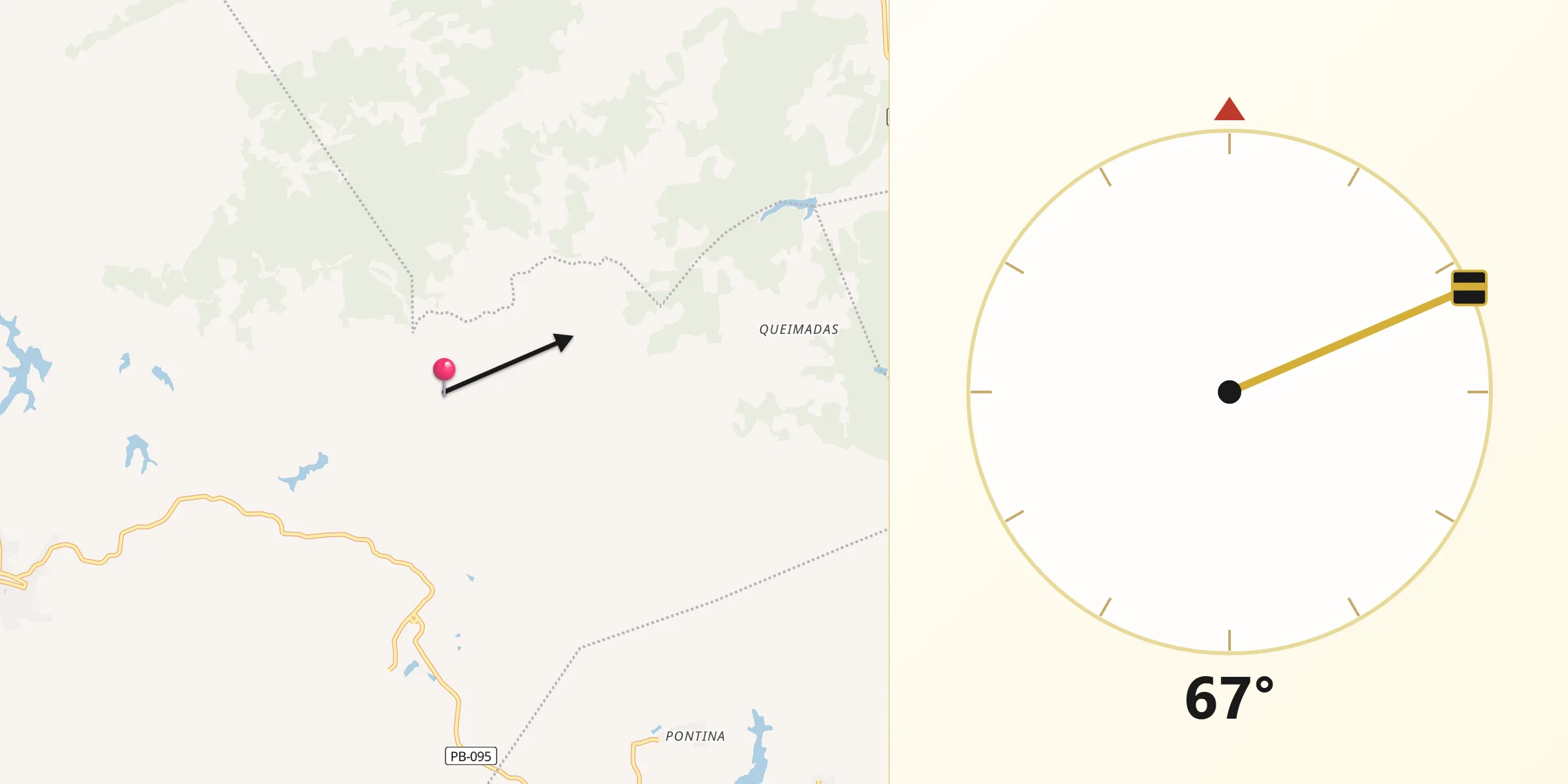 Direção da Qibla a partir de Serra Redonda