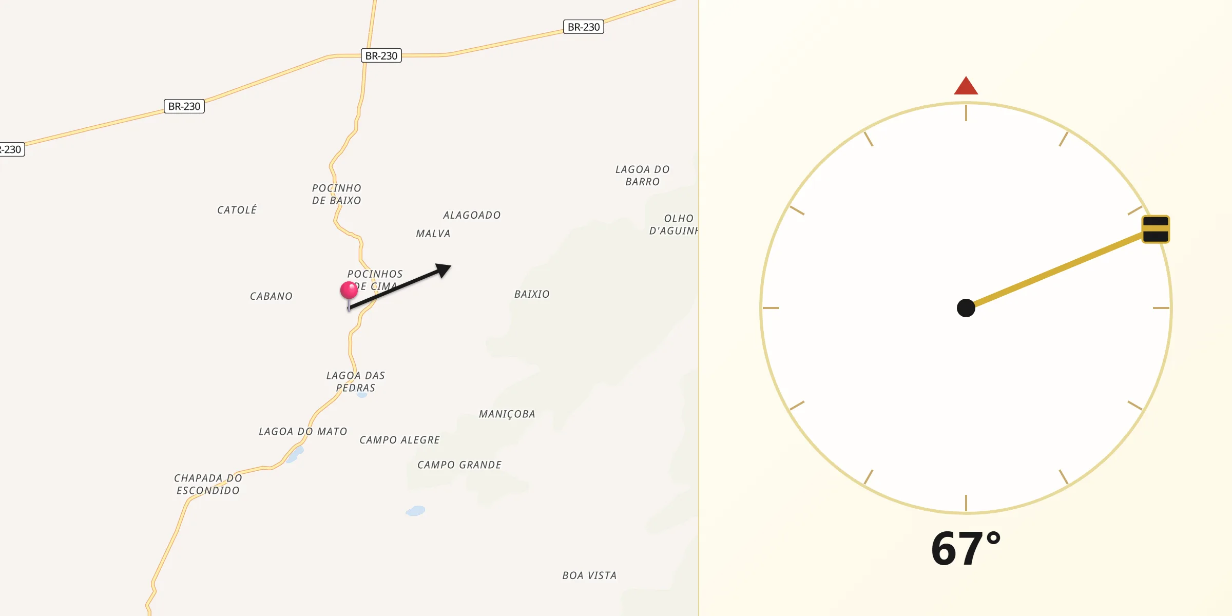 Direção da Qibla a partir de Alegrete do Piauí