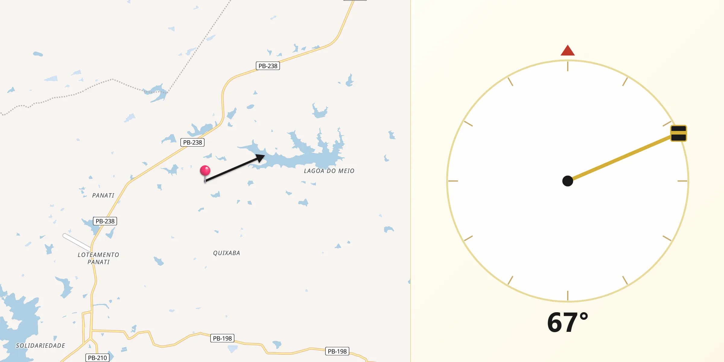 Direção da Qibla a partir de Taperoá