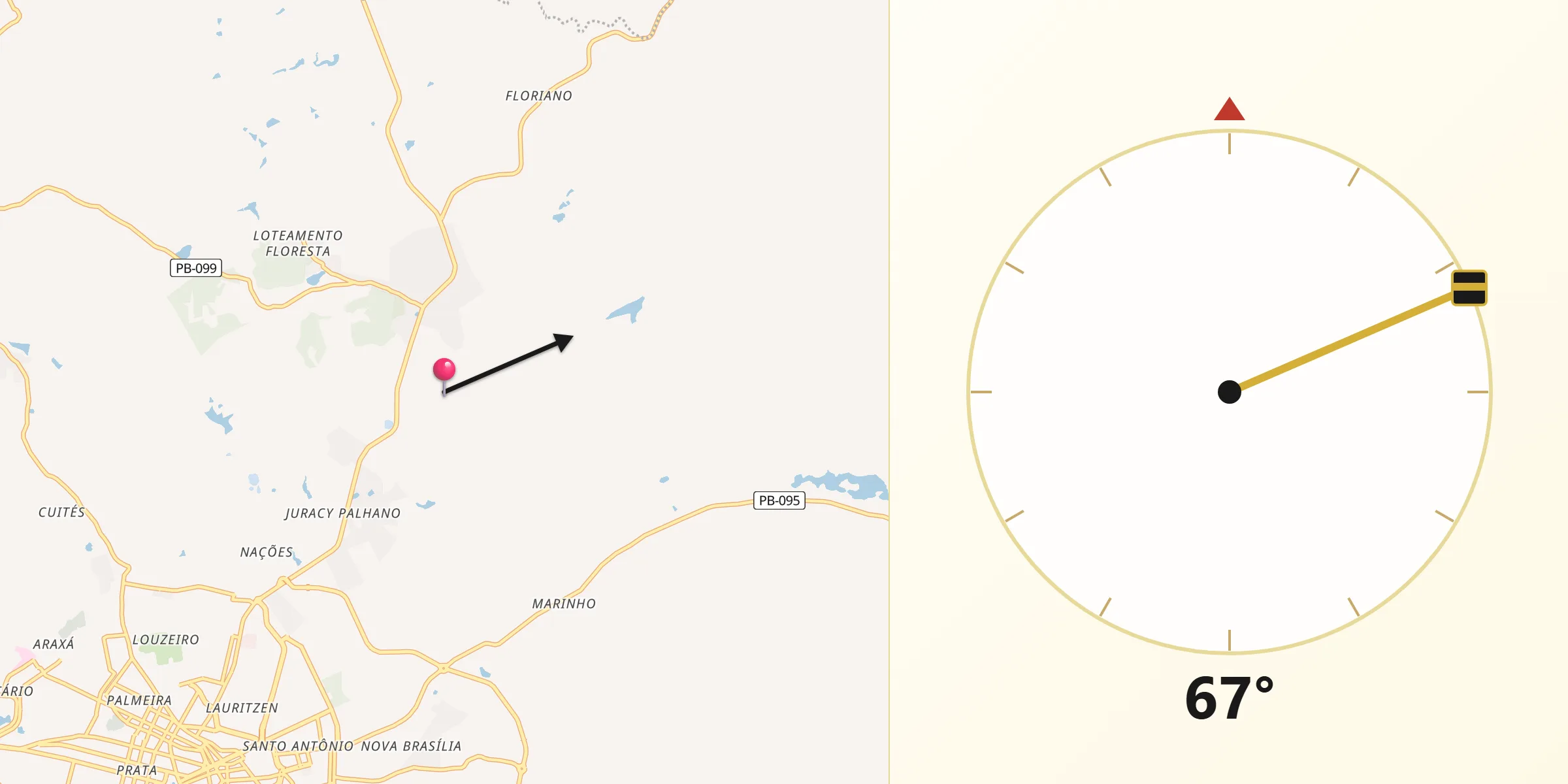 Direção da Qibla a partir de Lagoa Seca