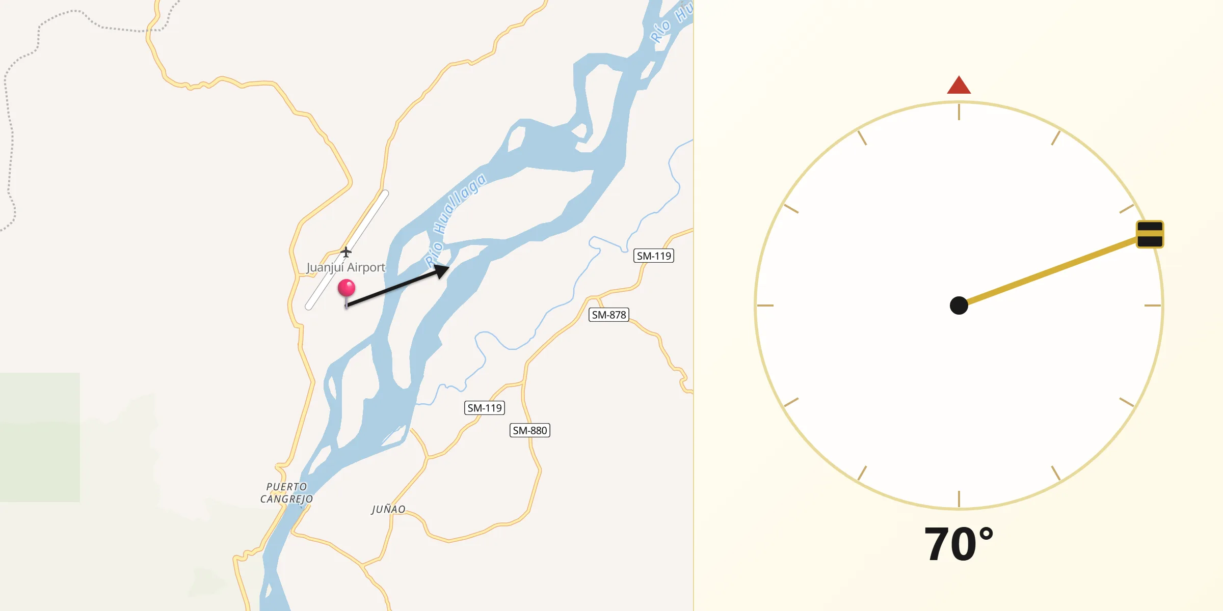 Dirección de la Qibla desde Juanjuí
