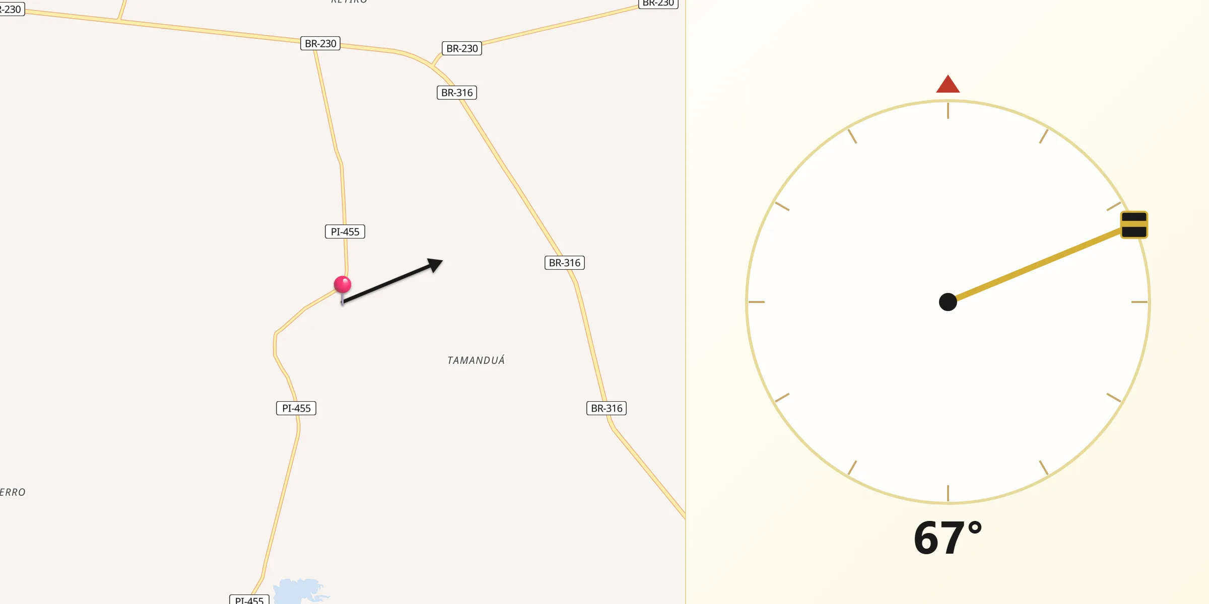 Direção da Qibla a partir de Vila Nova do Piauí