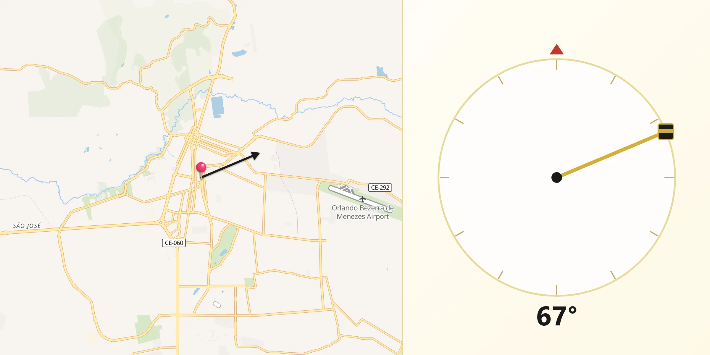 Direção da Qibla a partir de Juazeiro do Norte