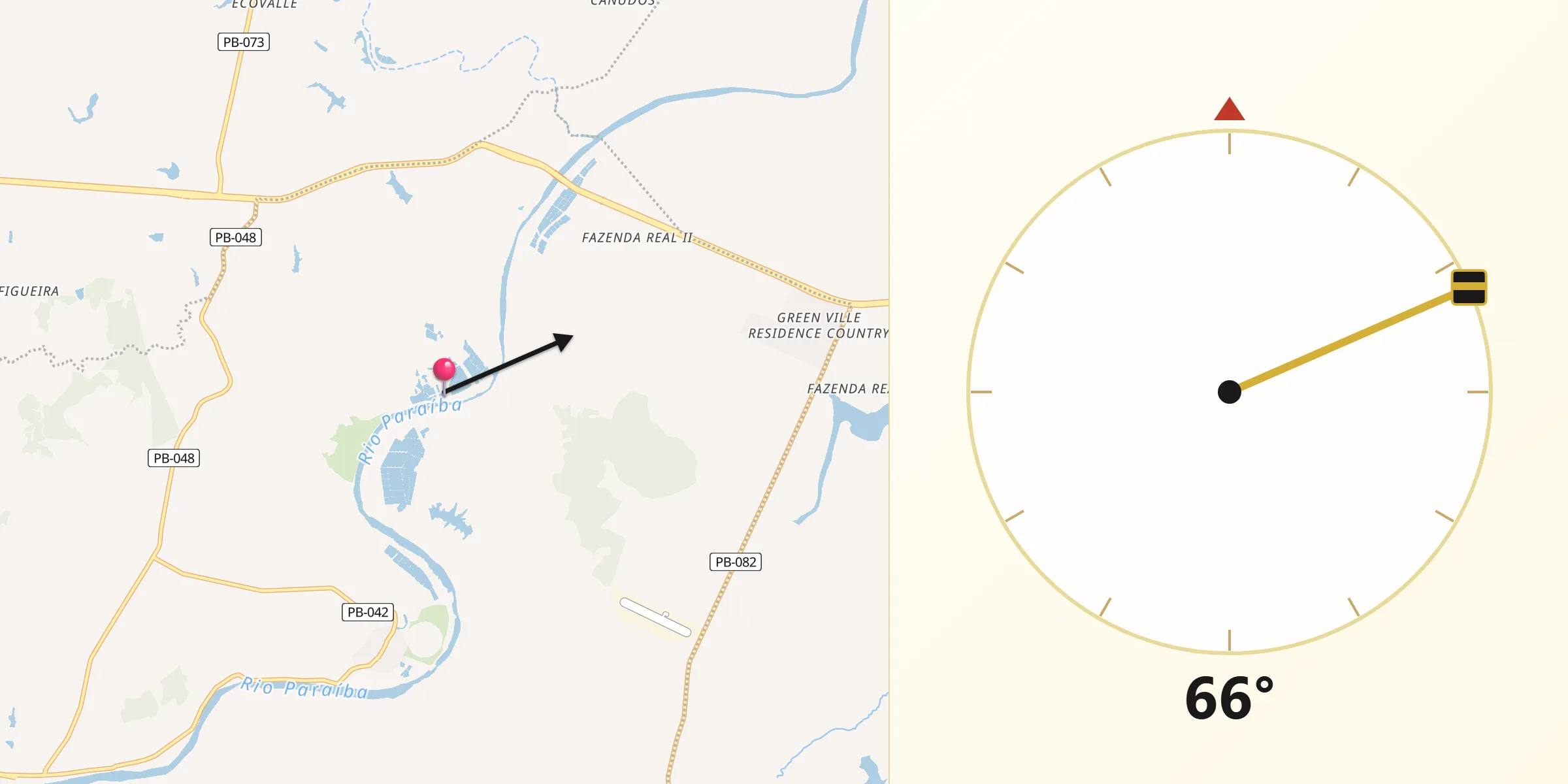 Direção da Qibla a partir de São Miguel de Taipu