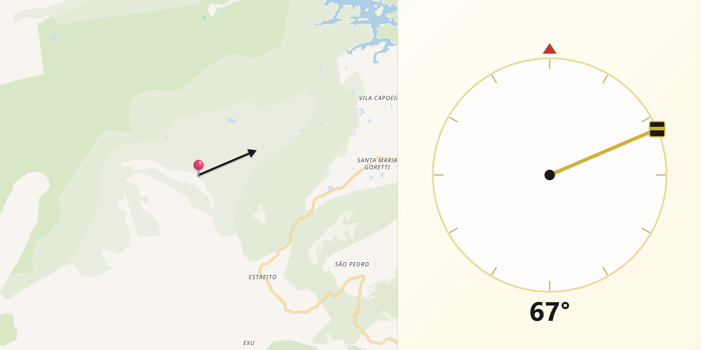 Direção da Qibla a partir de Mãe d'Água