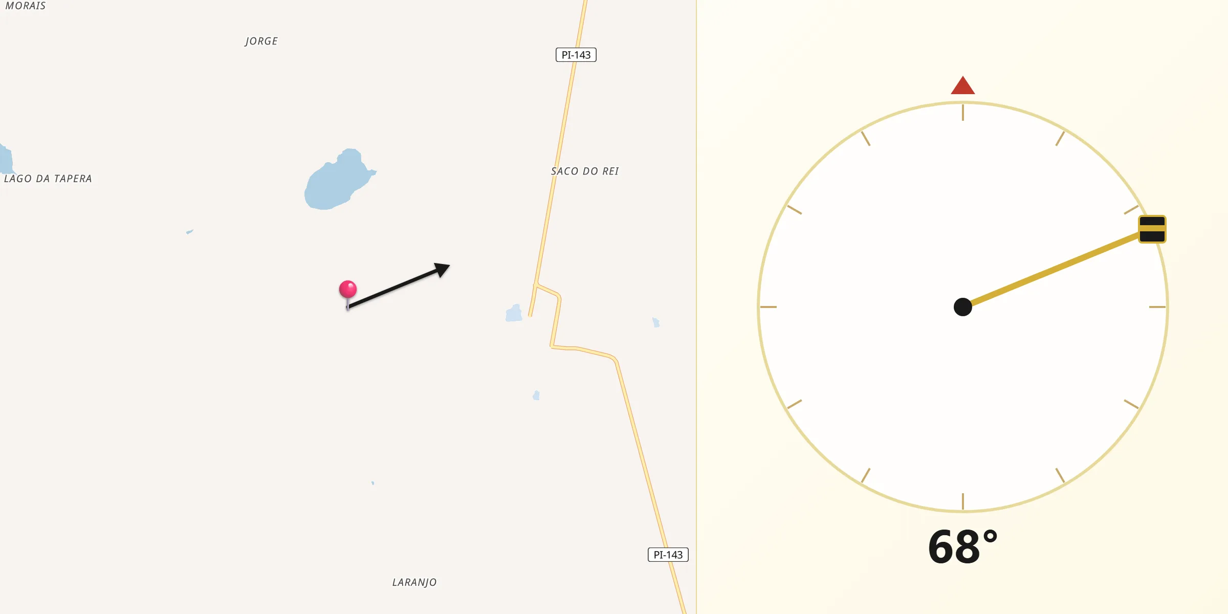 Direção da Qibla a partir de Colônia do Piauí